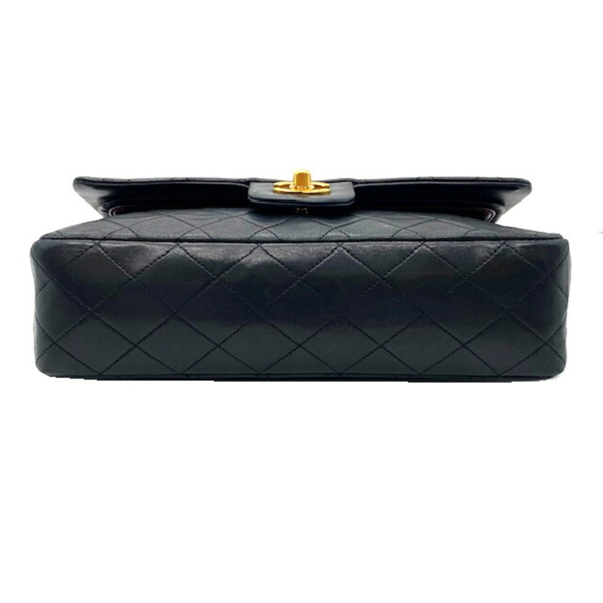 CHANEL Matelasse W Flap Chain Shoulder Bag Lambskin Black Seal Coco Mark -