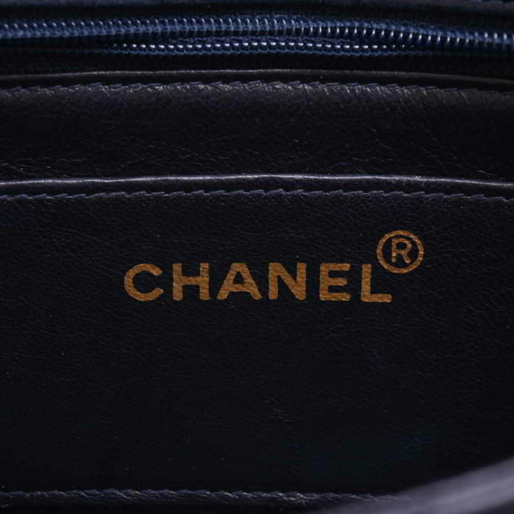 Chanel Lambskin Mademoiselle Coco Mark Mini Chain Shoulder Bag Navy White