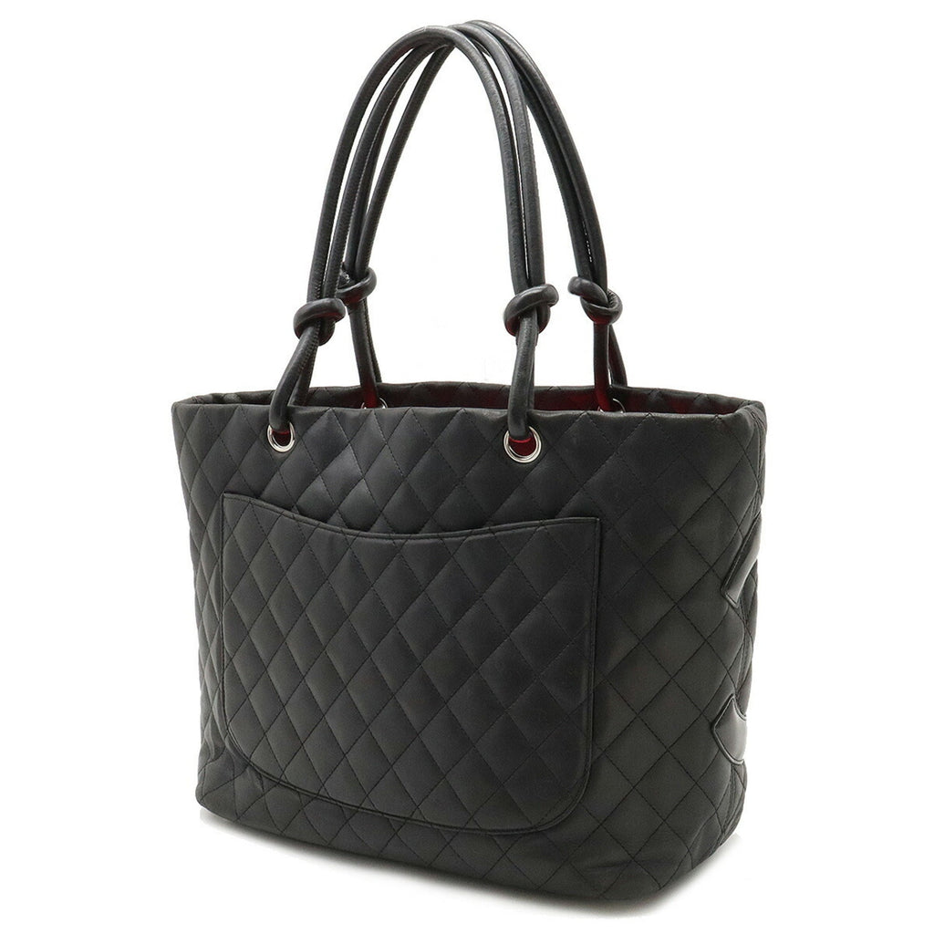 CHANEL Cambon Line Coco Mark Large Tote Shoulder Bag Soft Calf Enamel Black Pink A25169