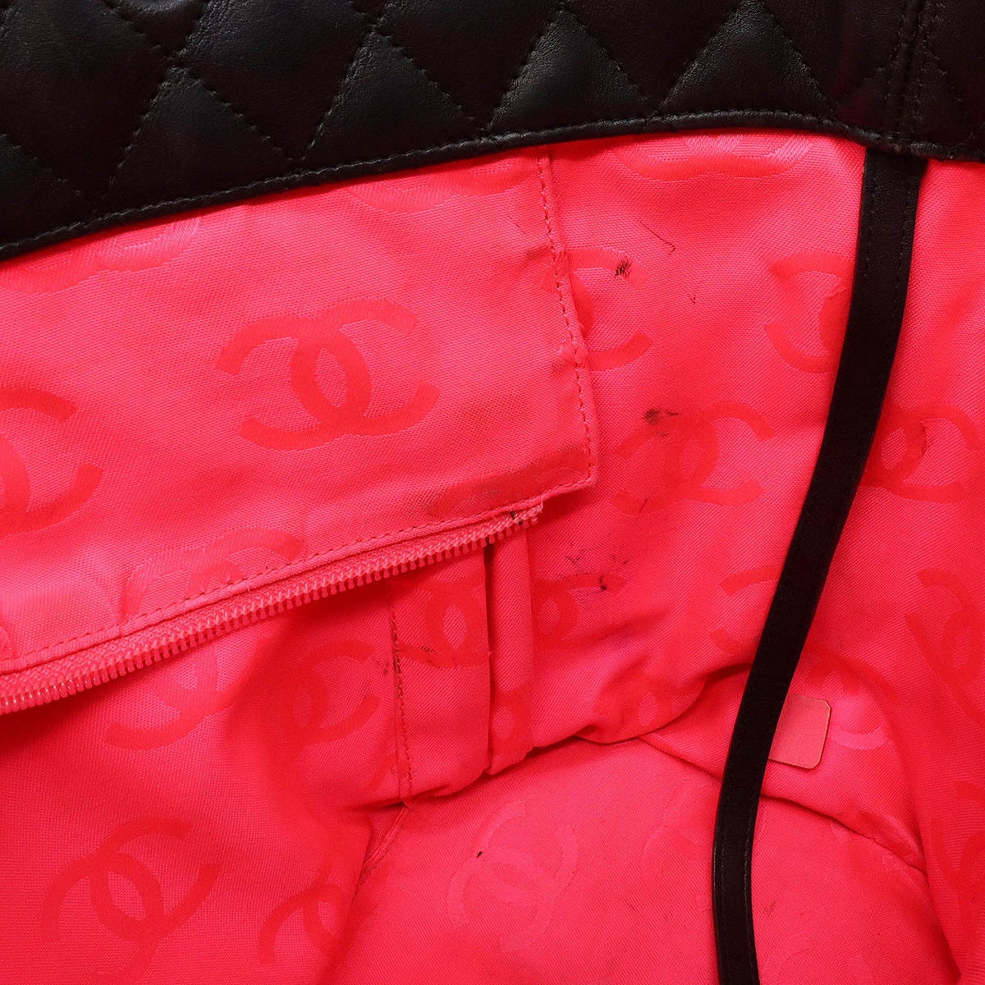 CHANEL Cambon Line Coco Mark Large Tote Shoulder Bag Soft Calf Enamel Black Pink A25169