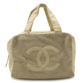 CHANEL Cocomark Handbag Boston Punching Mesh Leather Beige