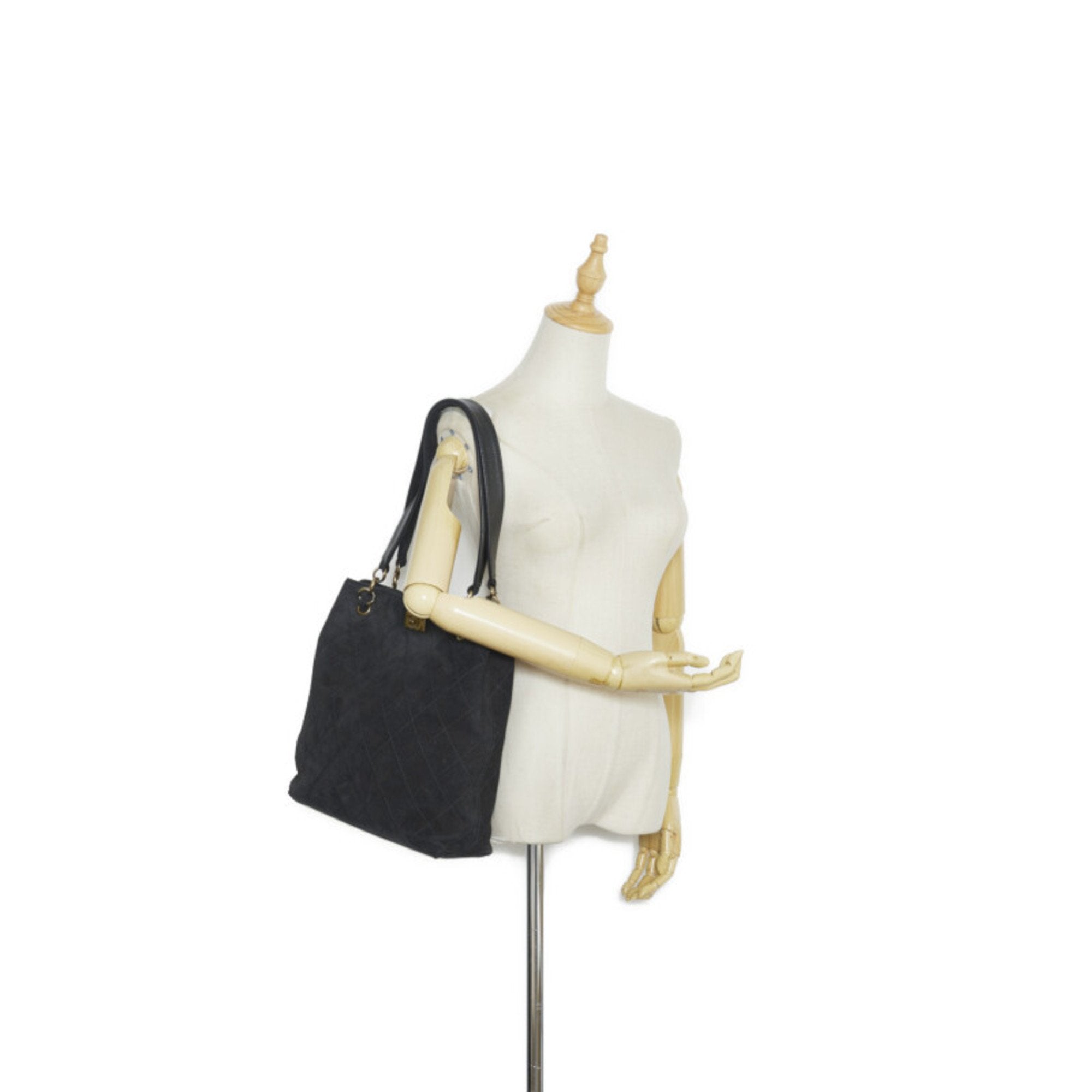 CHANEL coco mark handbag tote bag black leather ladies