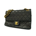 CHANEL  Matelasse W Flap W Chain Women's Leather Shoulder Bag Black