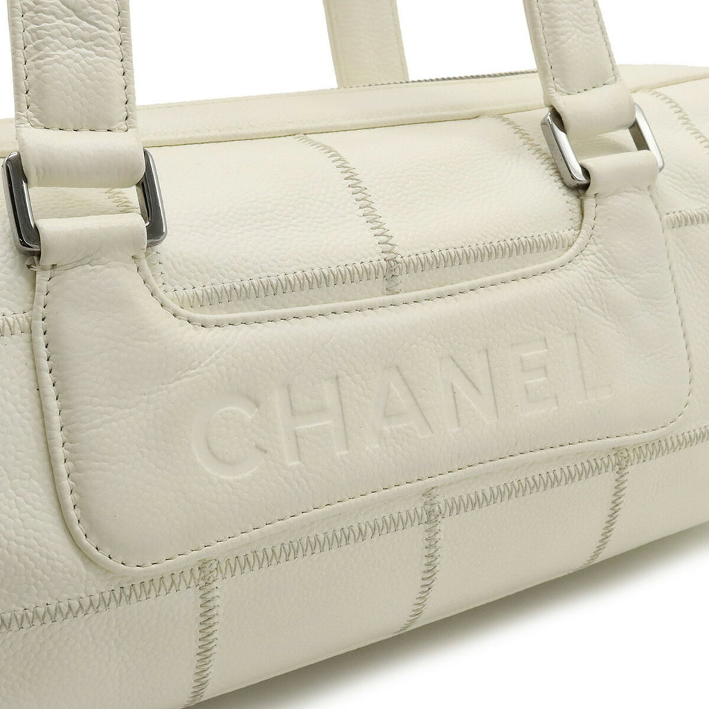 CHANEL Chocolate Bar Coco Mark Handbag Boston Leather Ivory White