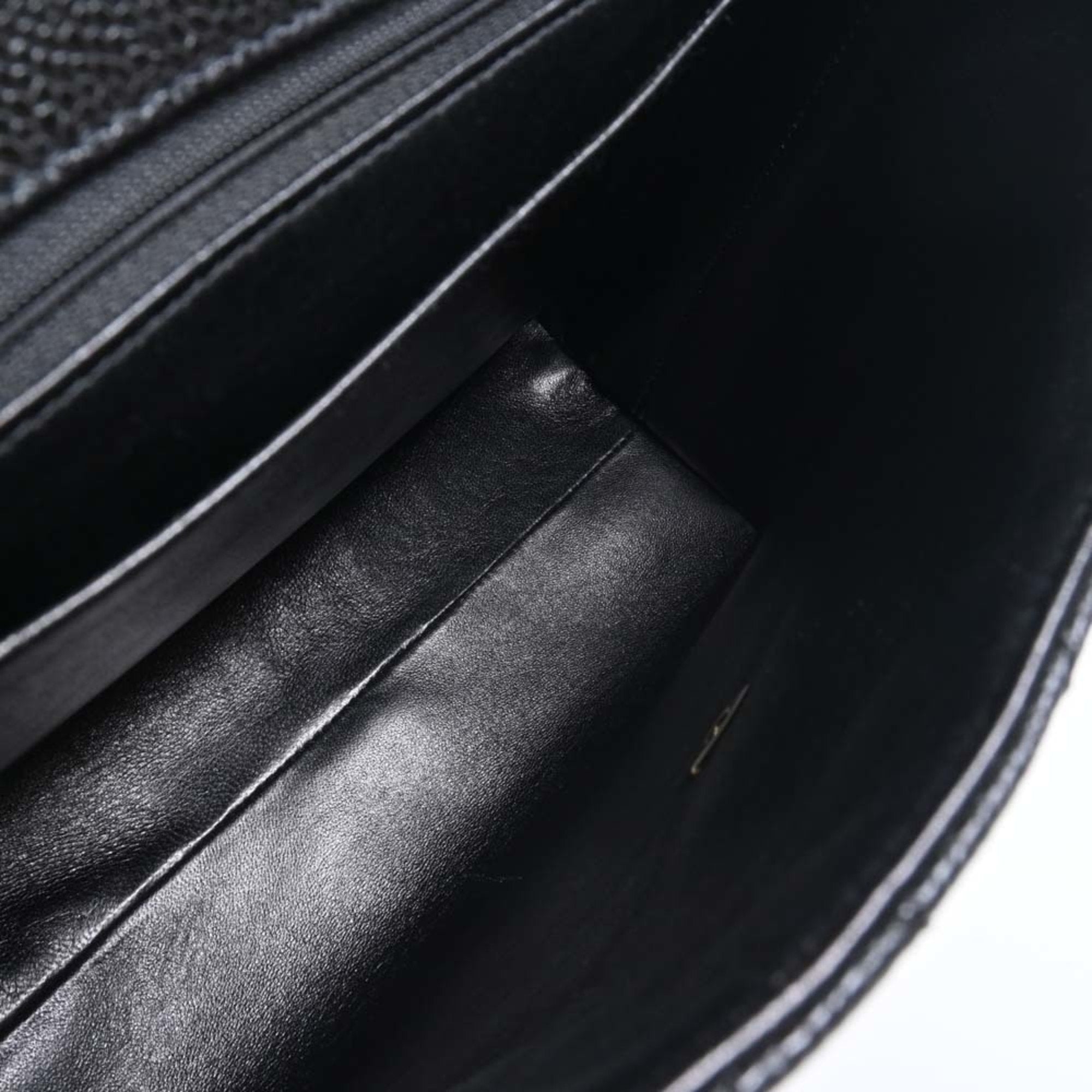 CHANEL Caviar Skin Matelasse Coco Mark Handbag Black Ladies