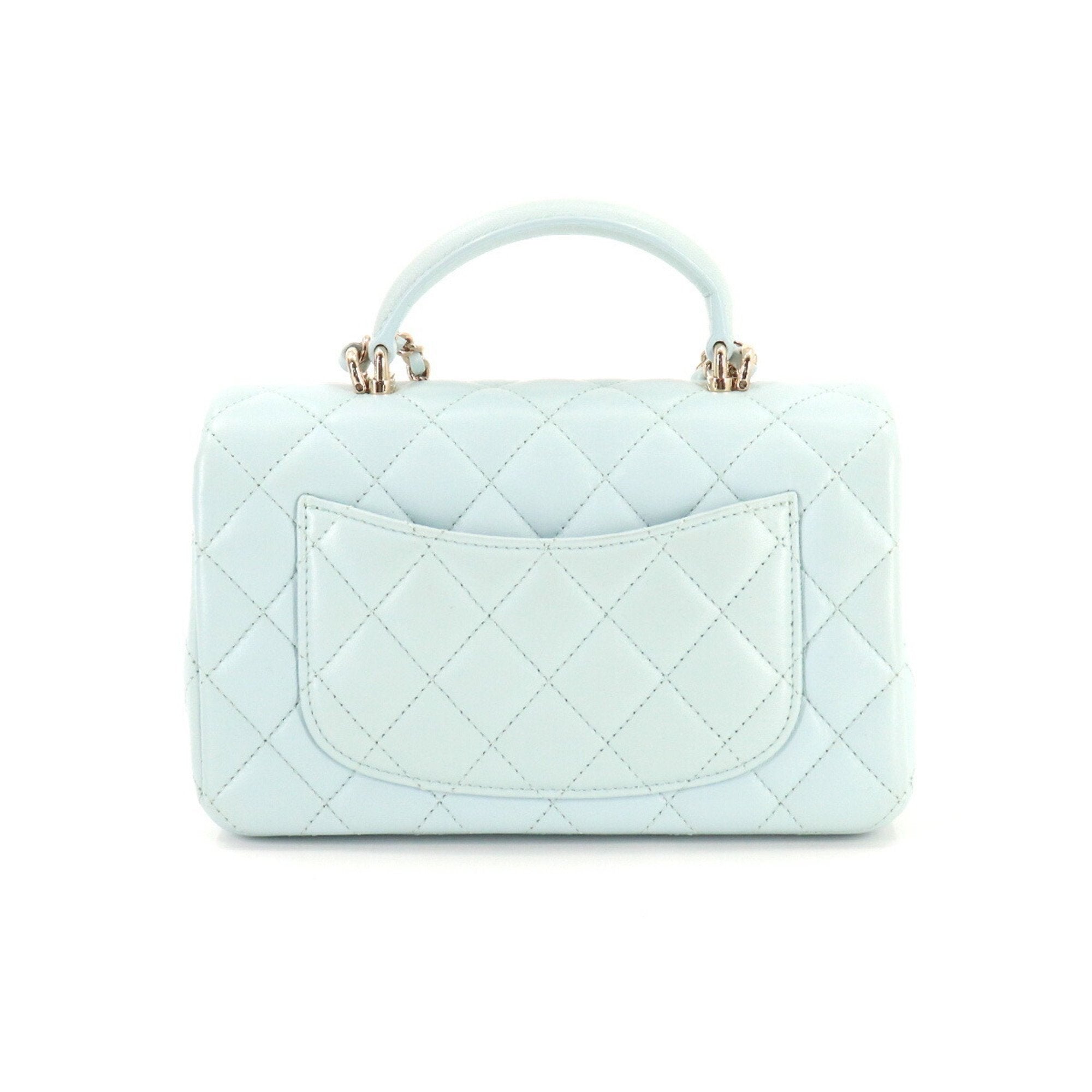 Chanel matelasse top handle mini flap 2way hand chain shoulder bag leather light blue AS2431 Matelasse Bag