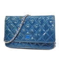 CHANELAuth  Matelasse Chain Shoulder Silver Metal Fittings Women's Wallet Blue