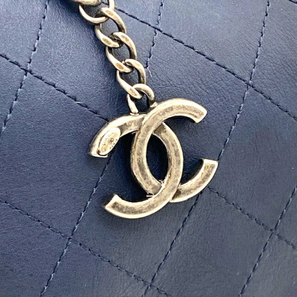 CHANEL Chain Shoulder Bag Leather Navy Pouch