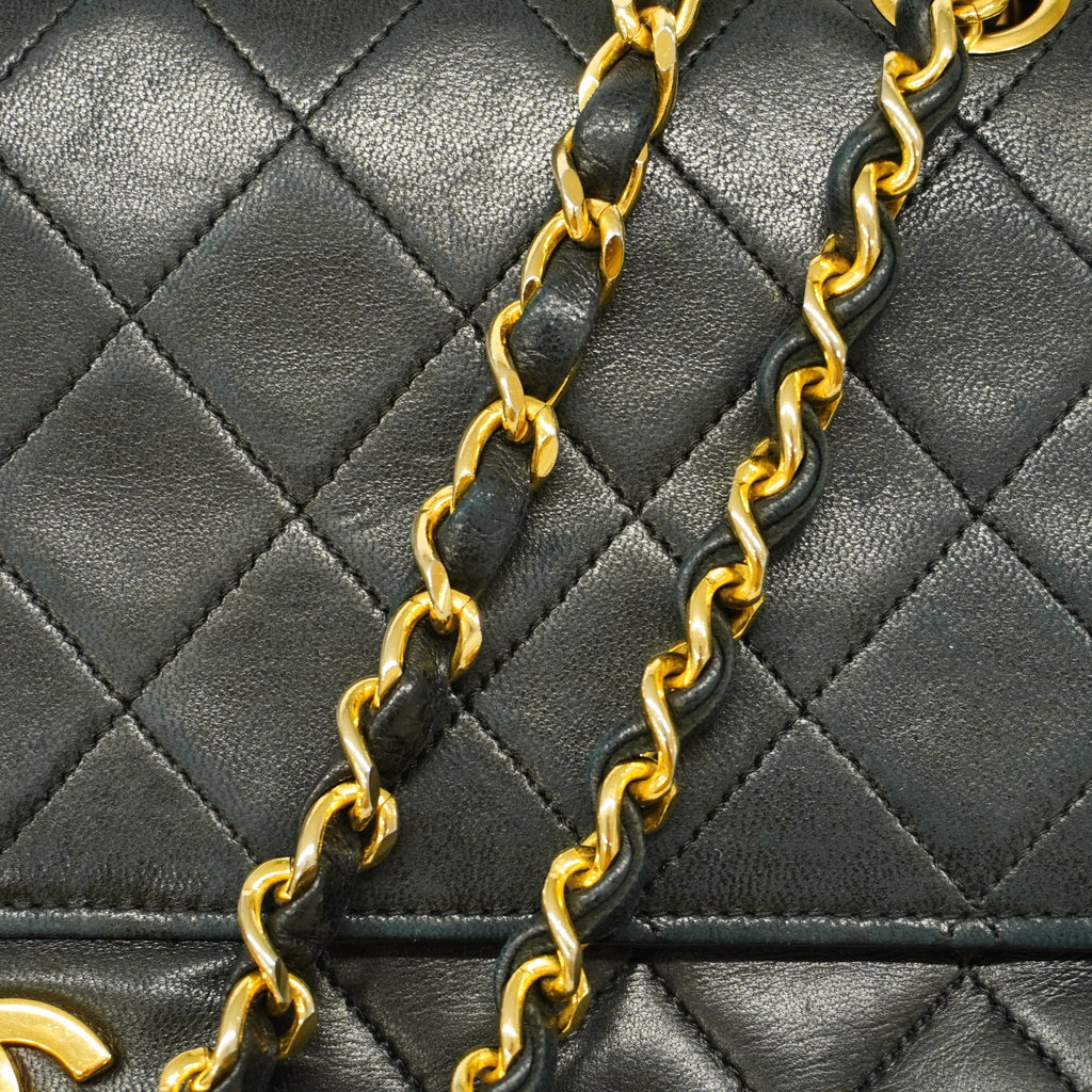 CHANELAuth  Matelasse W Flap W Chain Women's Leather Shoulder Bag Black