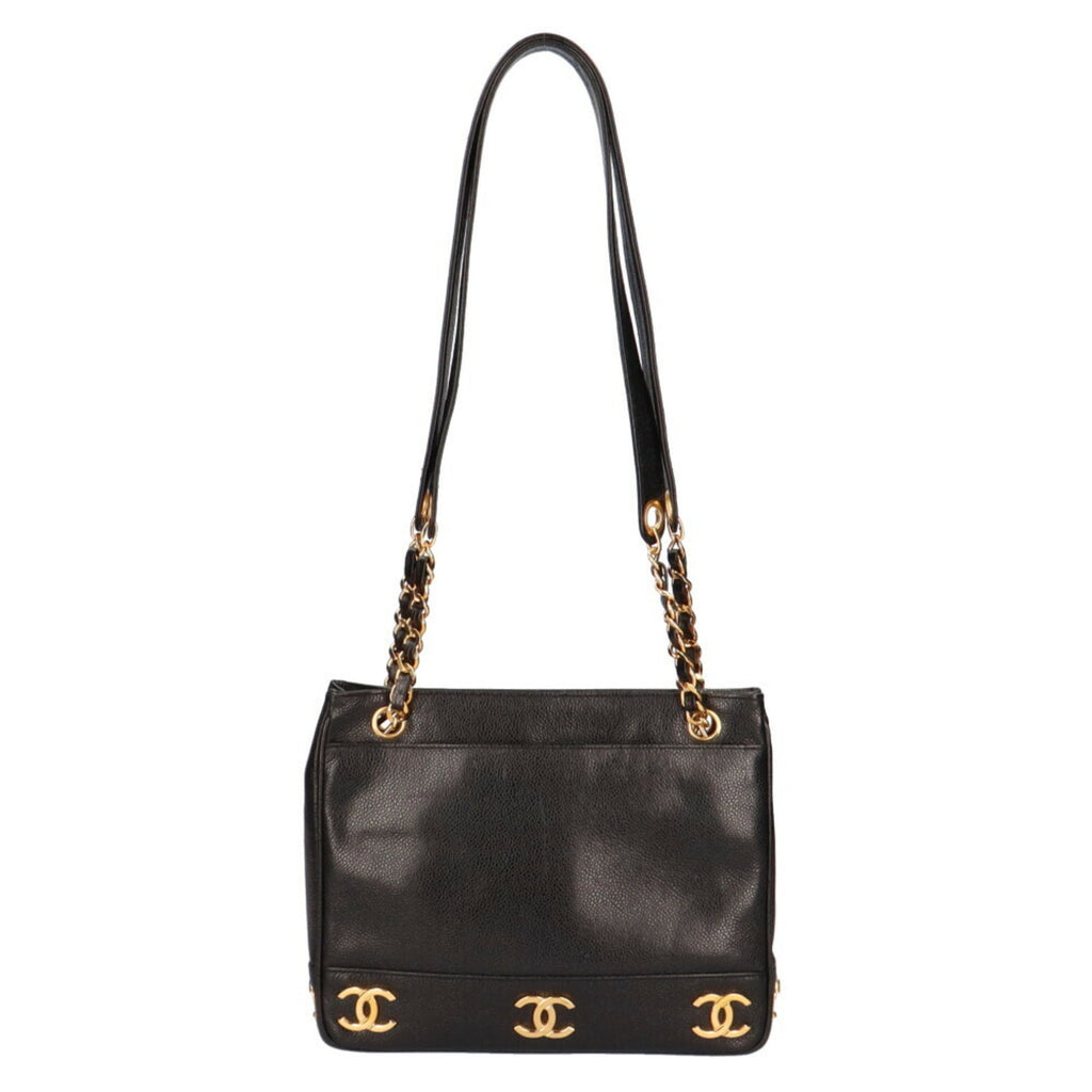 CHANEL Chain Triple Coco Shoulder Bag Caviar Skin Black Women's
