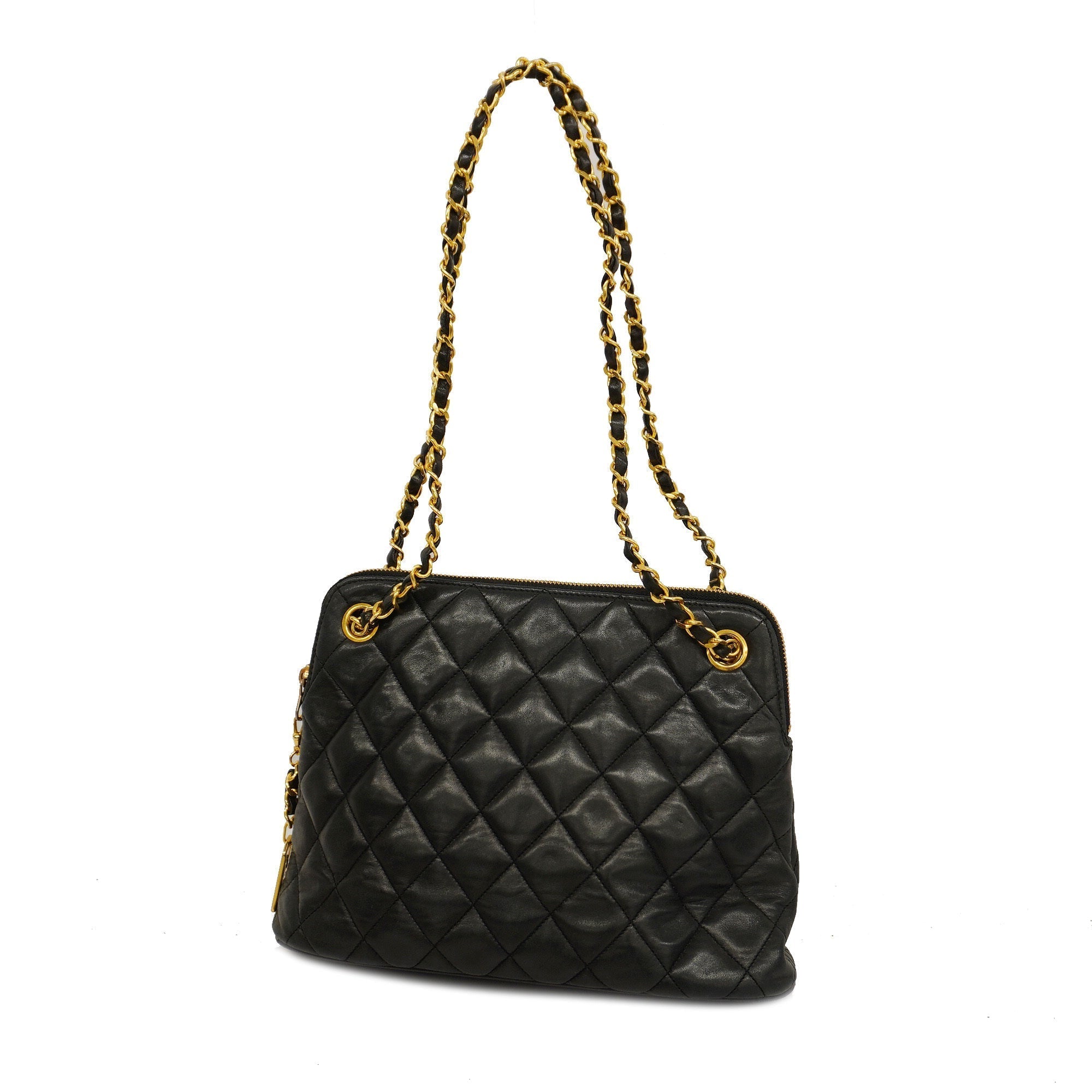CHANEL  Matelasse Chain Shoulder With Fringes Leather Shoulder Bag Black