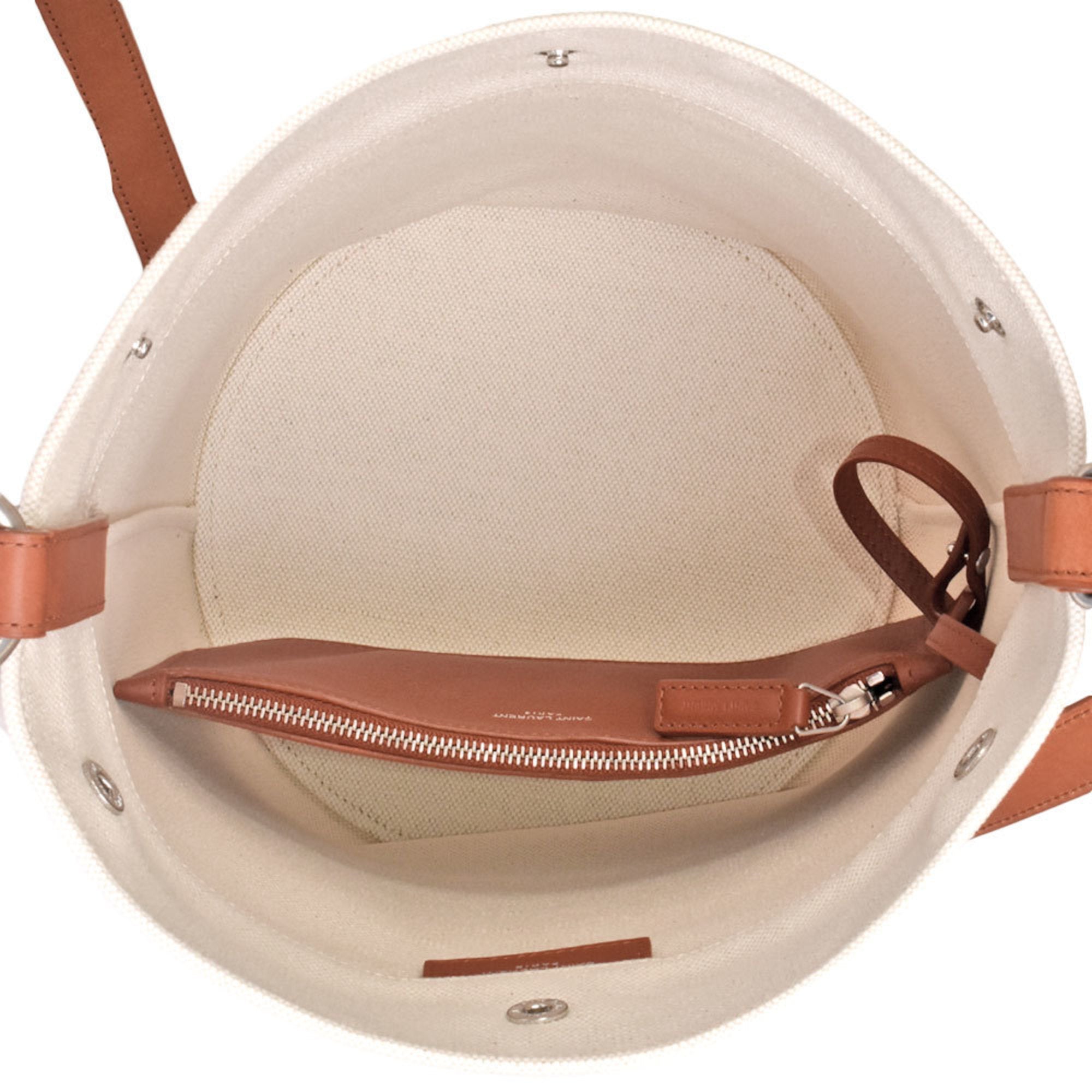 YVES SAINT LAURENT Saint Laurent Paris SAINT LAURENT Rive Gaucher Shoulder Bag Ivory Brown Canvas Leather 669299