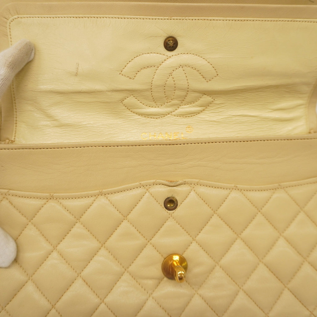CHANEL  Matelasse W Flap W Chain Women's Leather Shoulder Bag Beige