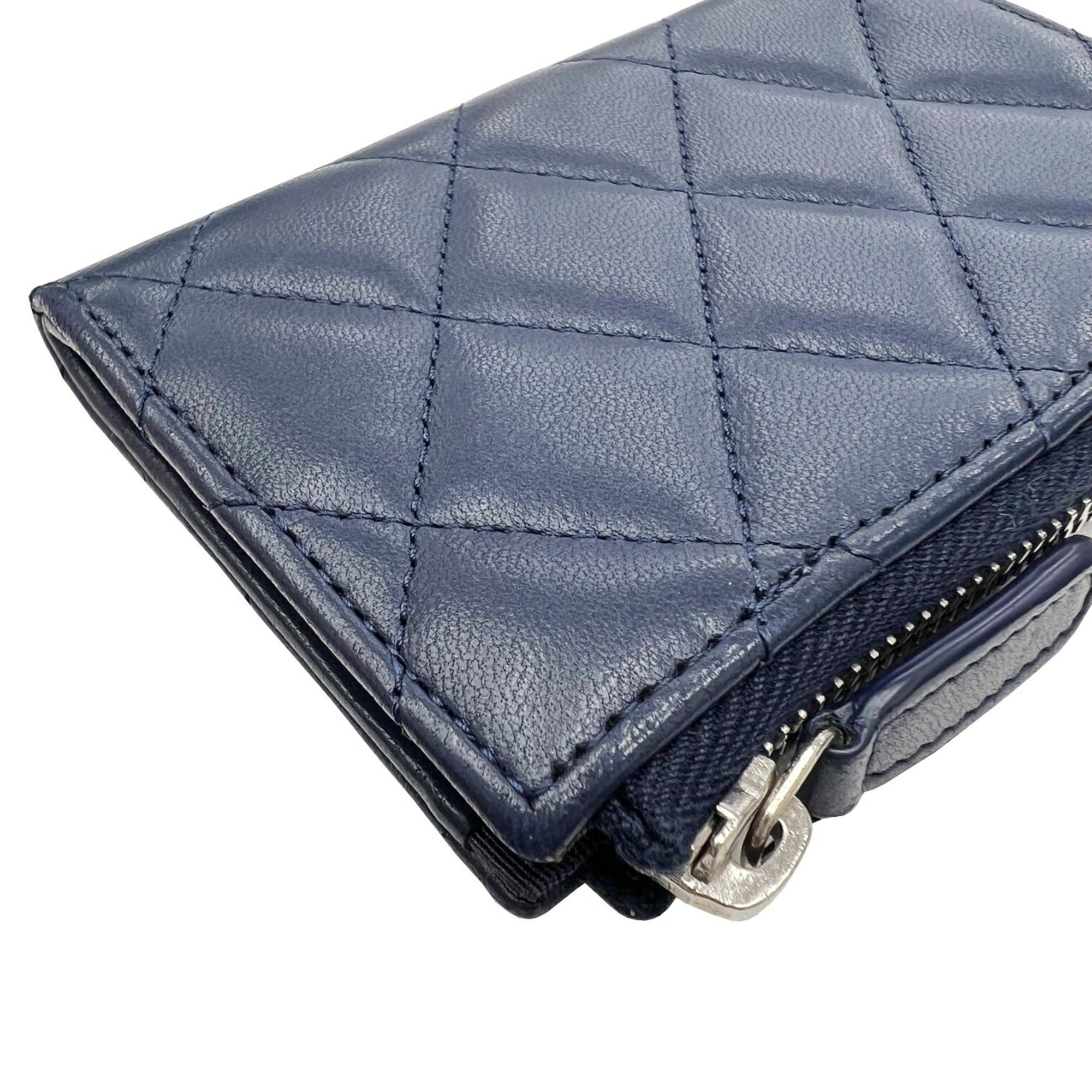 CHANEL Classic Zip Matelasse Coin Case Card Key Ring Purse Navy Lambskin Coco Mark Wallet A68943 Women's Men's 2