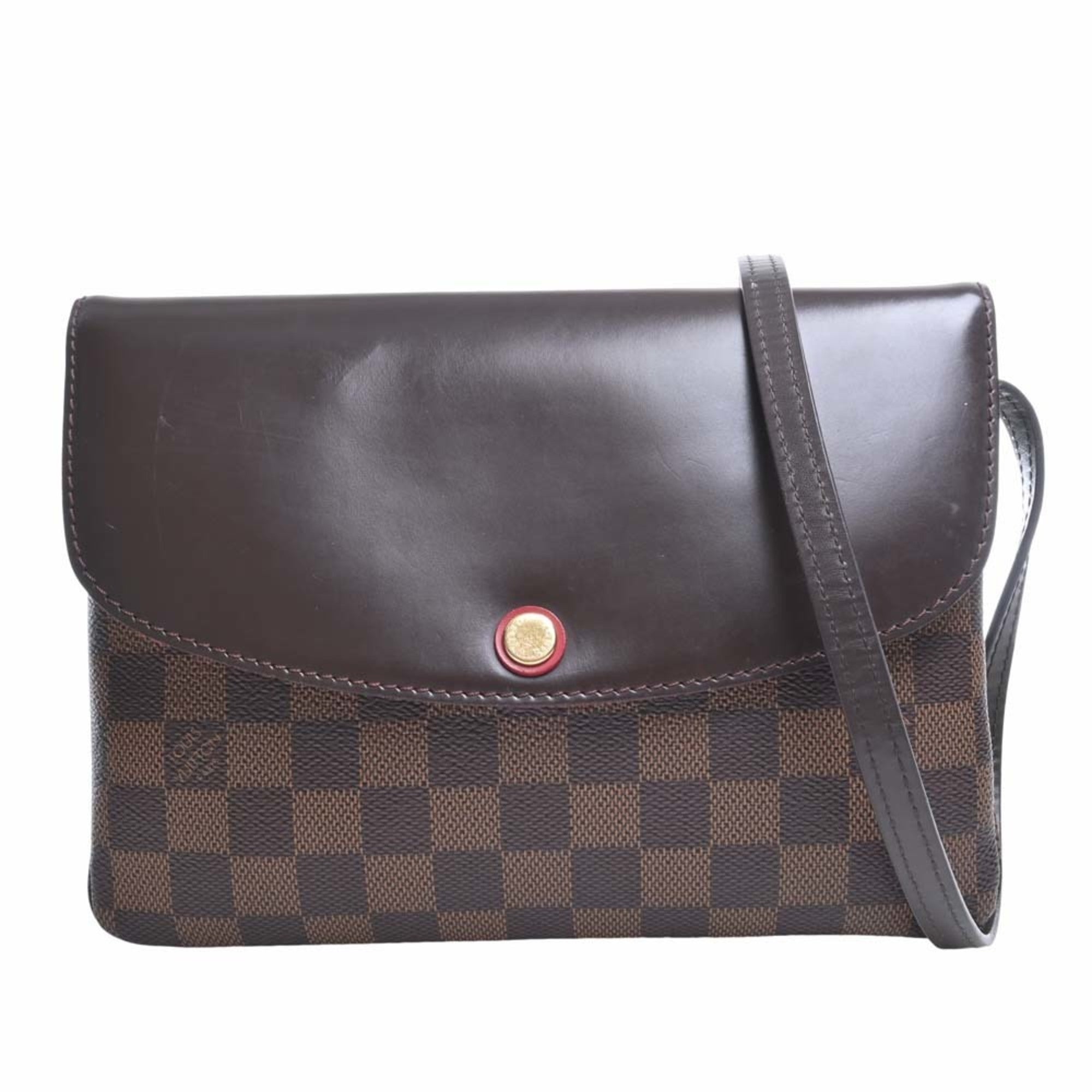 LOUIS VUITTON Damier Twice Shoulder Bag N48259 Brown/Red Ladies