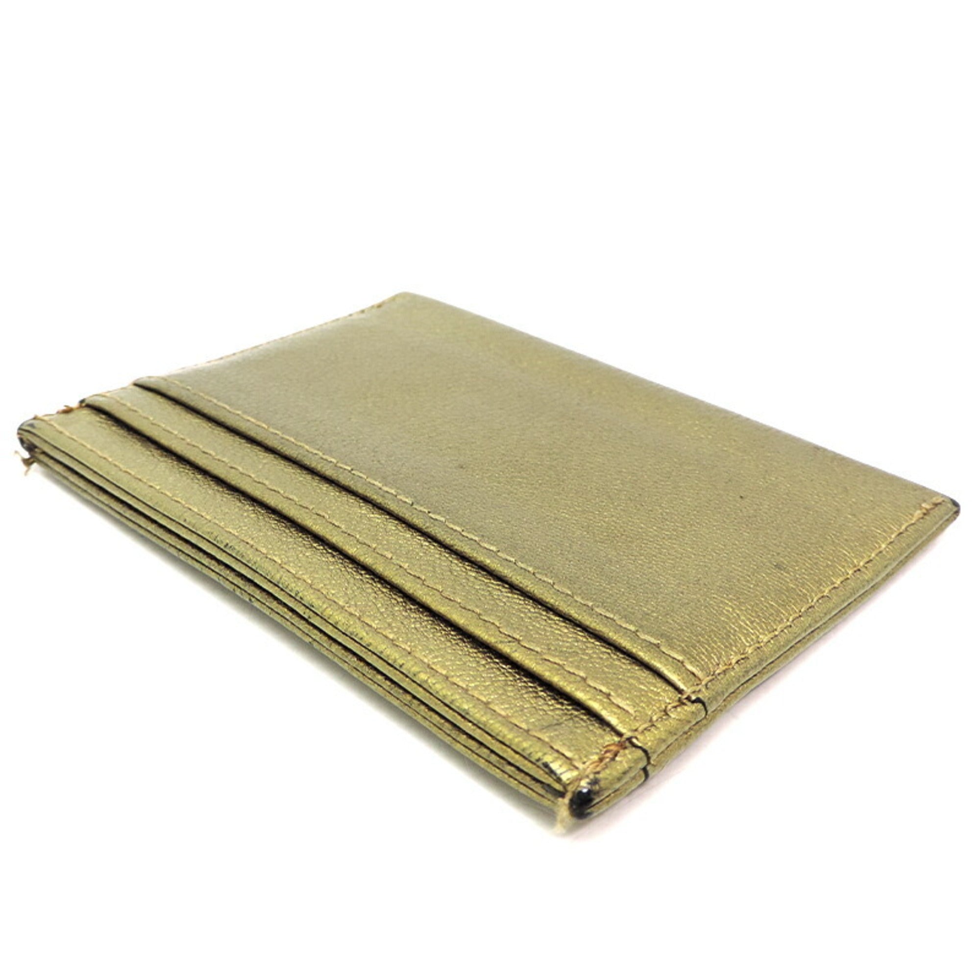 CHANEL Pass Case Ladies Card Calf Metallic Khaki