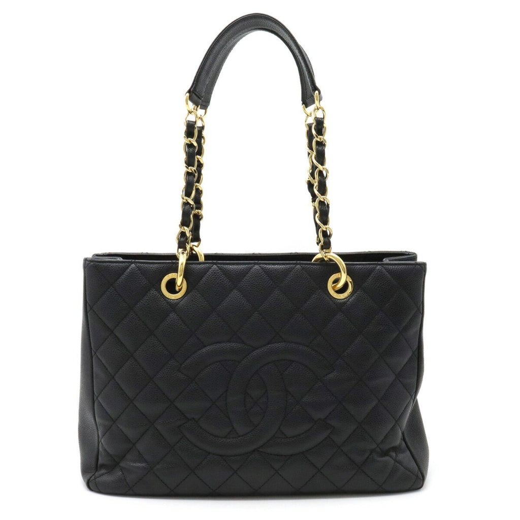 CHANEL Matelasse Coco Mark Chain Tote Bag Shoulder Caviar Skin Leather Black A50995