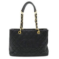 CHANEL Matelasse Coco Mark Chain Tote Bag Shoulder Caviar Skin Leather Black A50995