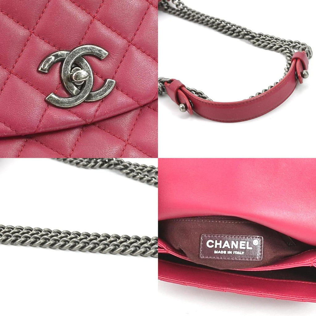CHANEL Diagonal Shoulder Bag Matrasse Cocomark Leather/Metal Magenta/Gunmetal Women's