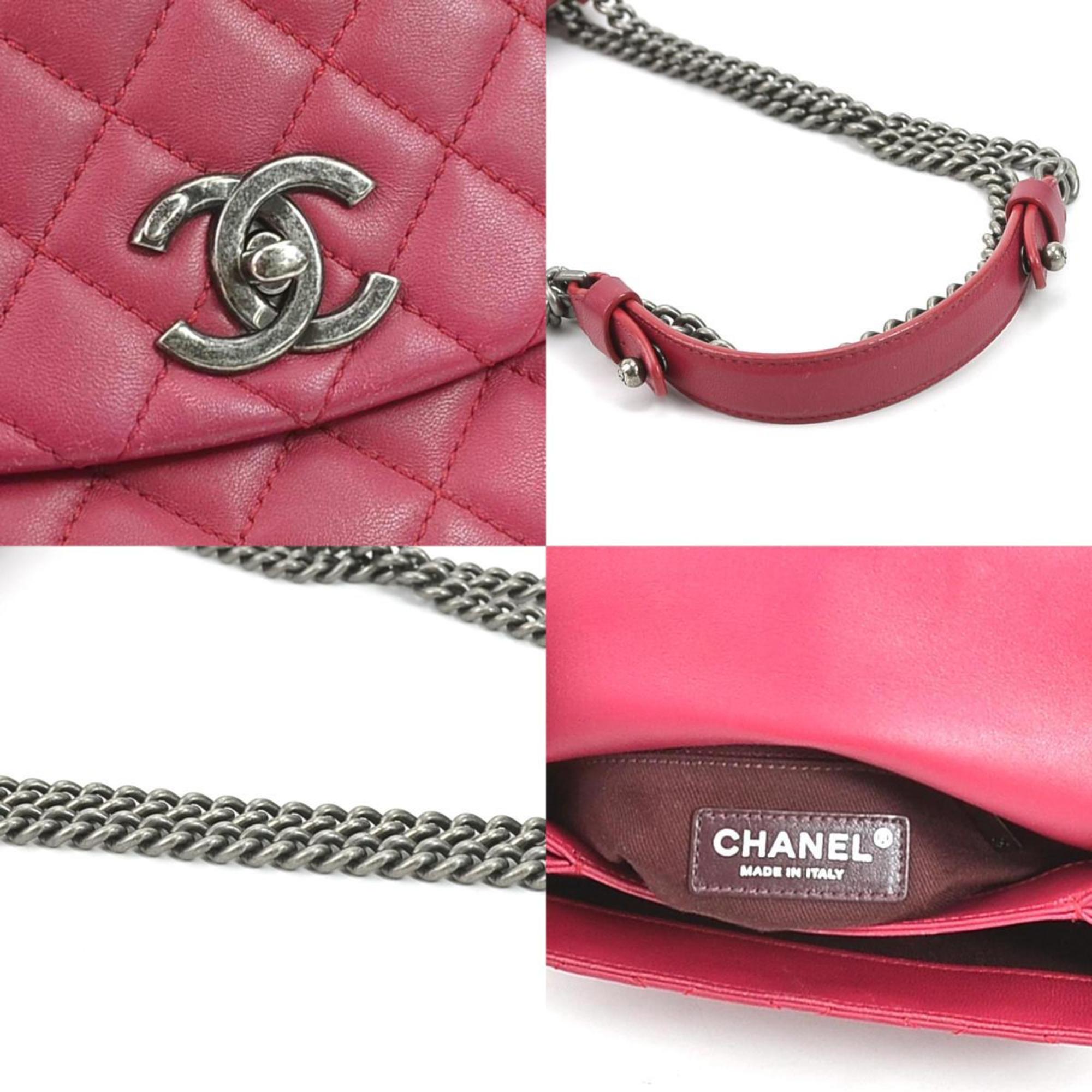 CHANEL Diagonal Shoulder Bag Matrasse Cocomark Leather/Metal Magenta/Gunmetal Women's