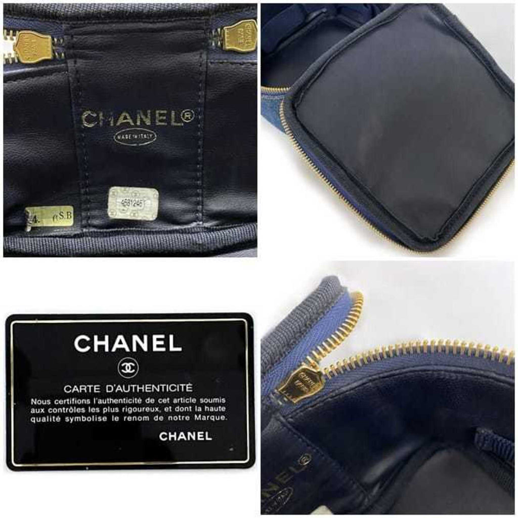 CHANEL Handbag Vanity Cocomark A07058 Canvas Leather GP 4th  Pouch Double Stitch