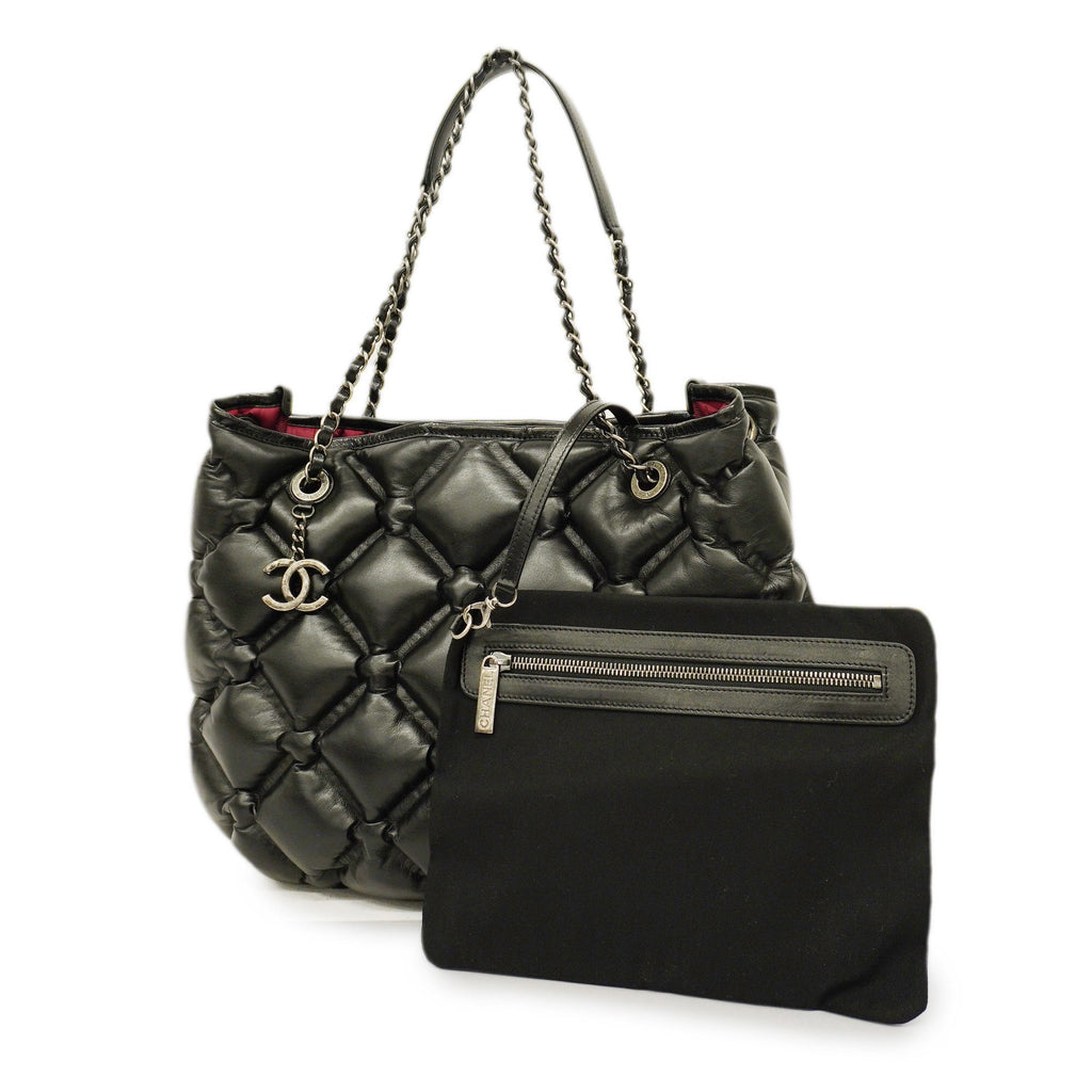 CHANELAuth  Bubble Quilt Chain Shoulder Women's Leather Shoulder Bag Black