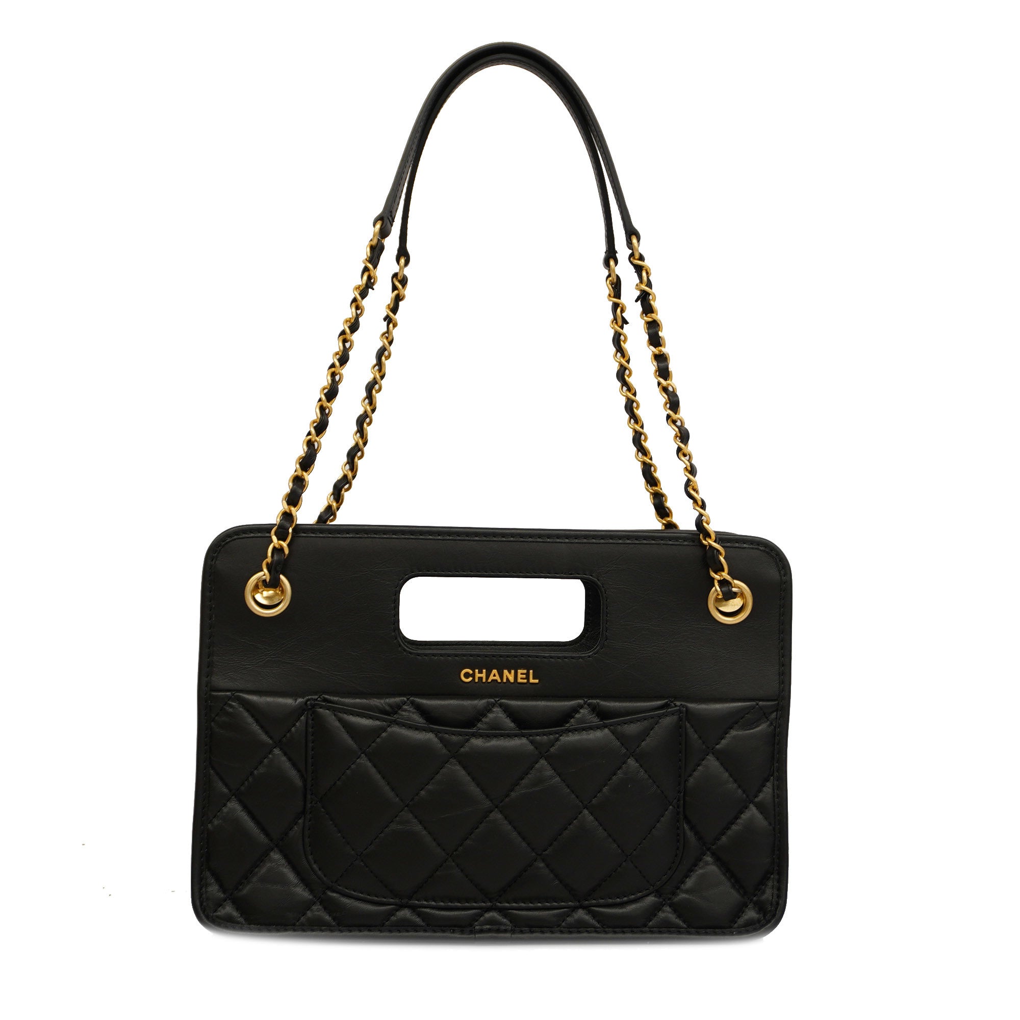 CHANELAuth  Matelasse Chain Shoulder Lambskin Women's Leather Shoulder Bag Black