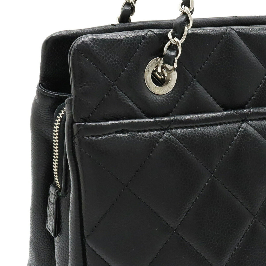 CHANEL Matelasse Coco Mark Chain Tote Bag Shoulder Caviar Skin Leather Black A67294