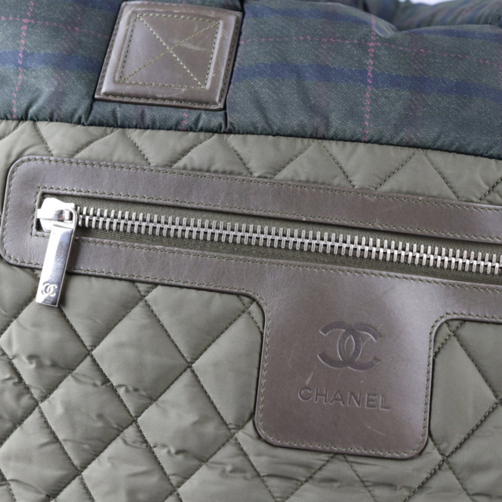 CHANEL Coco Coon Tote GM Bag A48611 Nylon Leather Olive Green Silver Hardware Handbag 18 Series