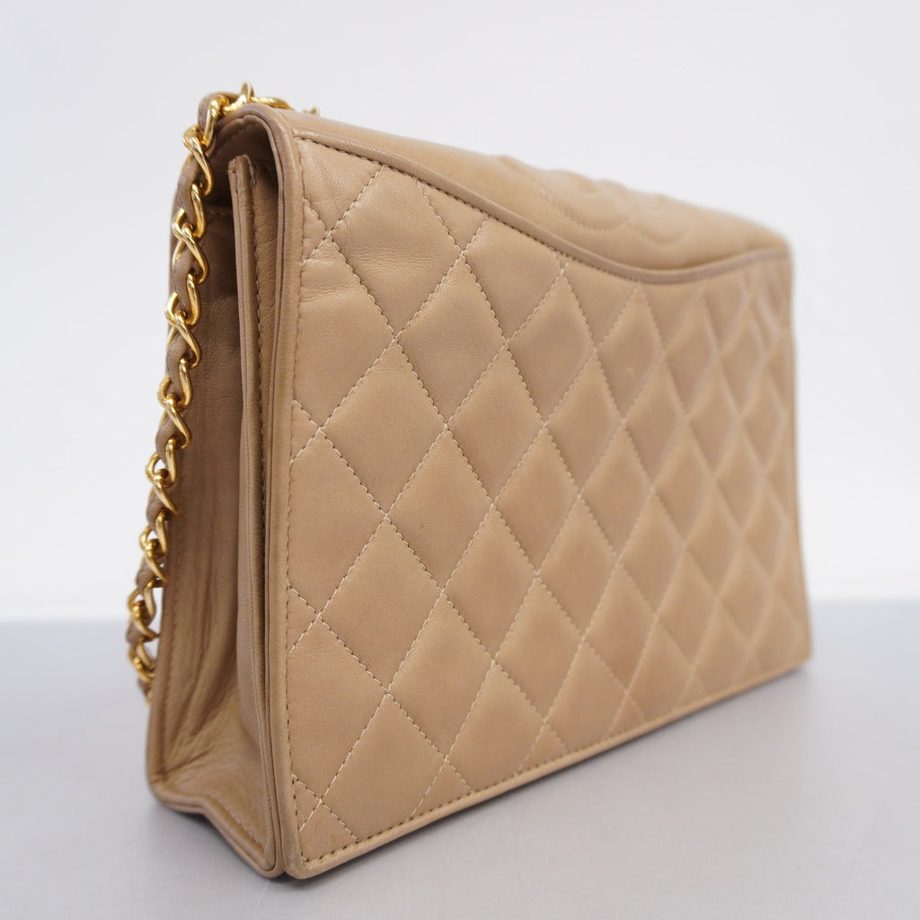 CHANEL  Matelasse Chain Shoulder Lambskin Women's Leather Shoulder Bag Beige