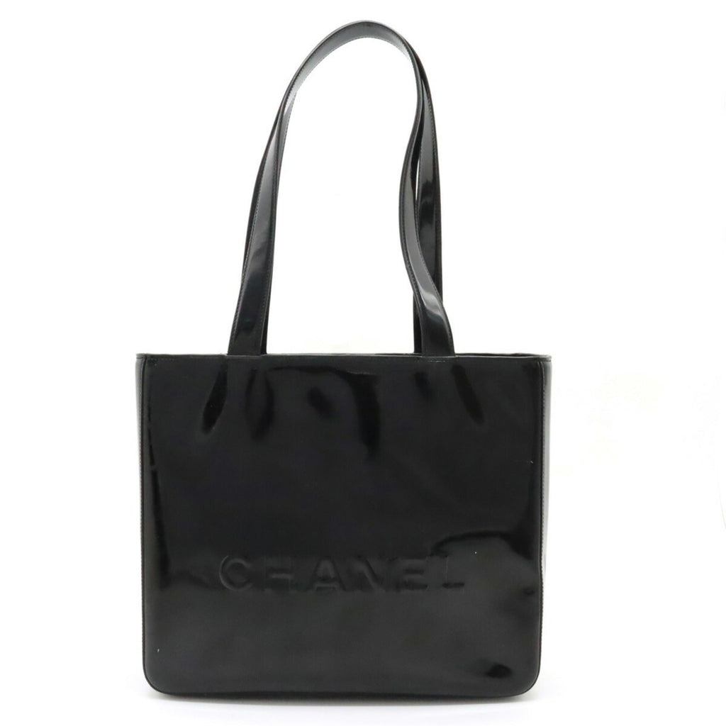 CHANEL tote bag shoulder enamel patent leather black