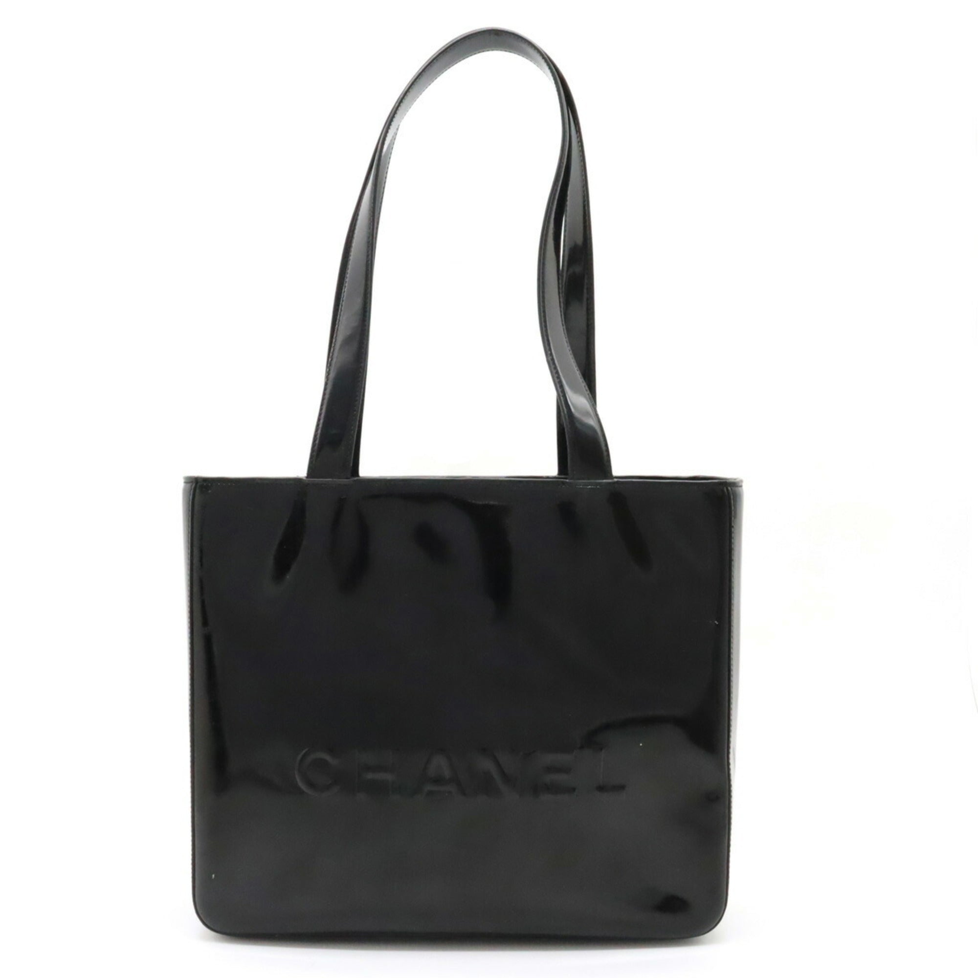 CHANEL tote bag shoulder enamel patent leather black