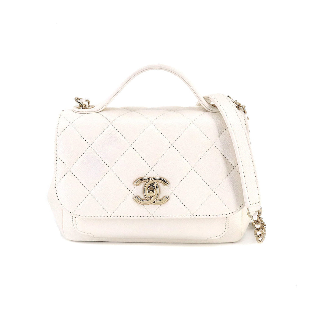 CHANEL Matelasse Business Affinity 2way Hand Shoulder Bag Caviar Skin White A93607