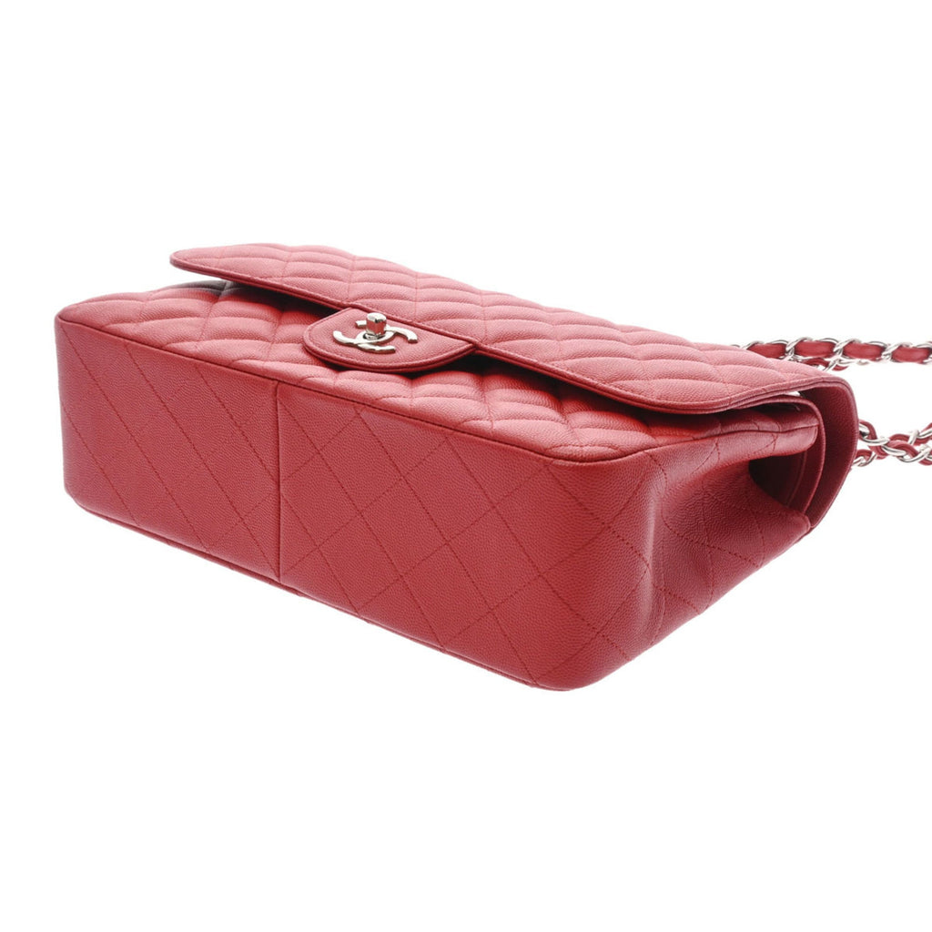 CHANEL matelasse double flap chain shoulder 30 red ladies caviar skin bag