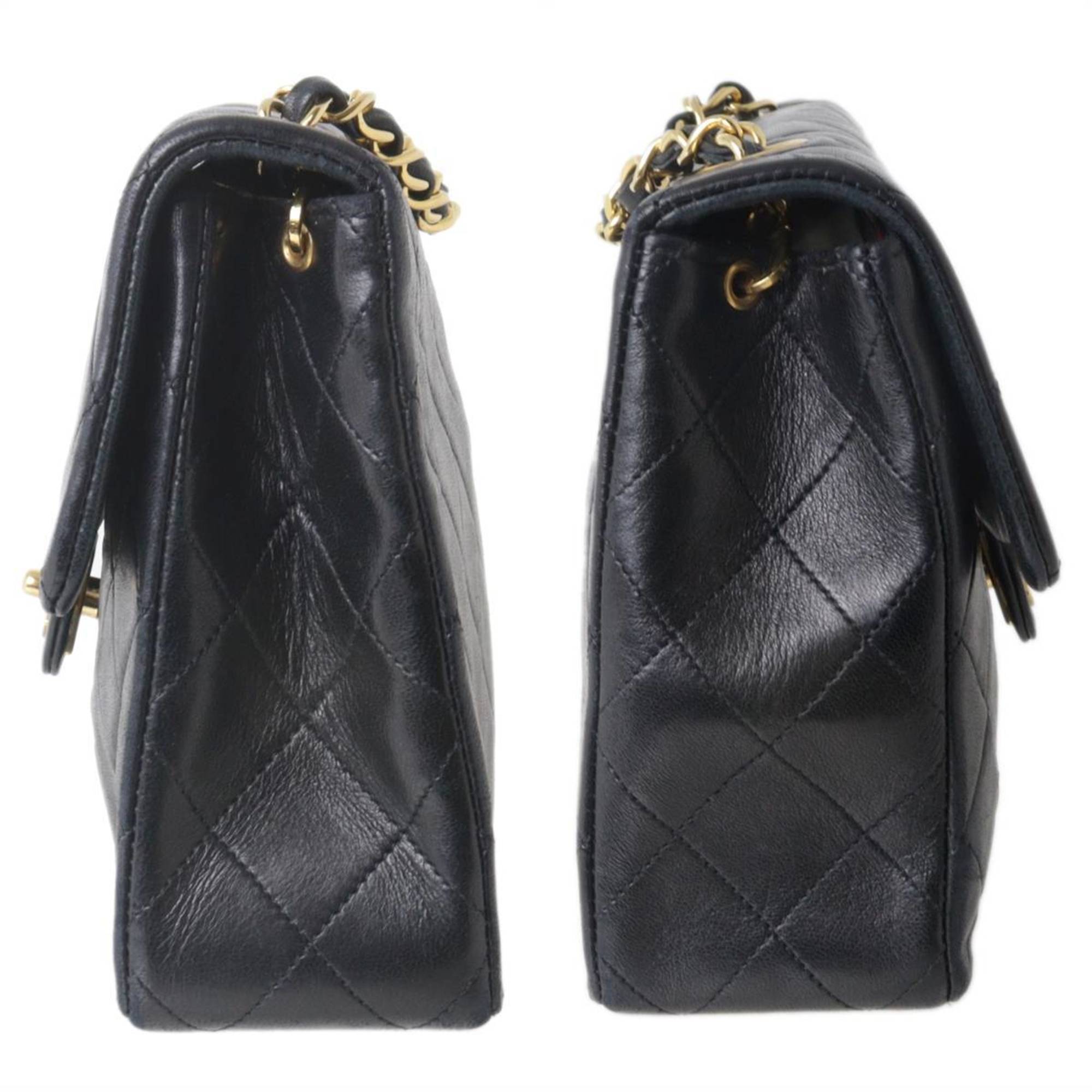 CHANEL Matelasse 20 Chain Shoulder Bag 7 Digits Circa 1990 Lambskin Black x Gold NT