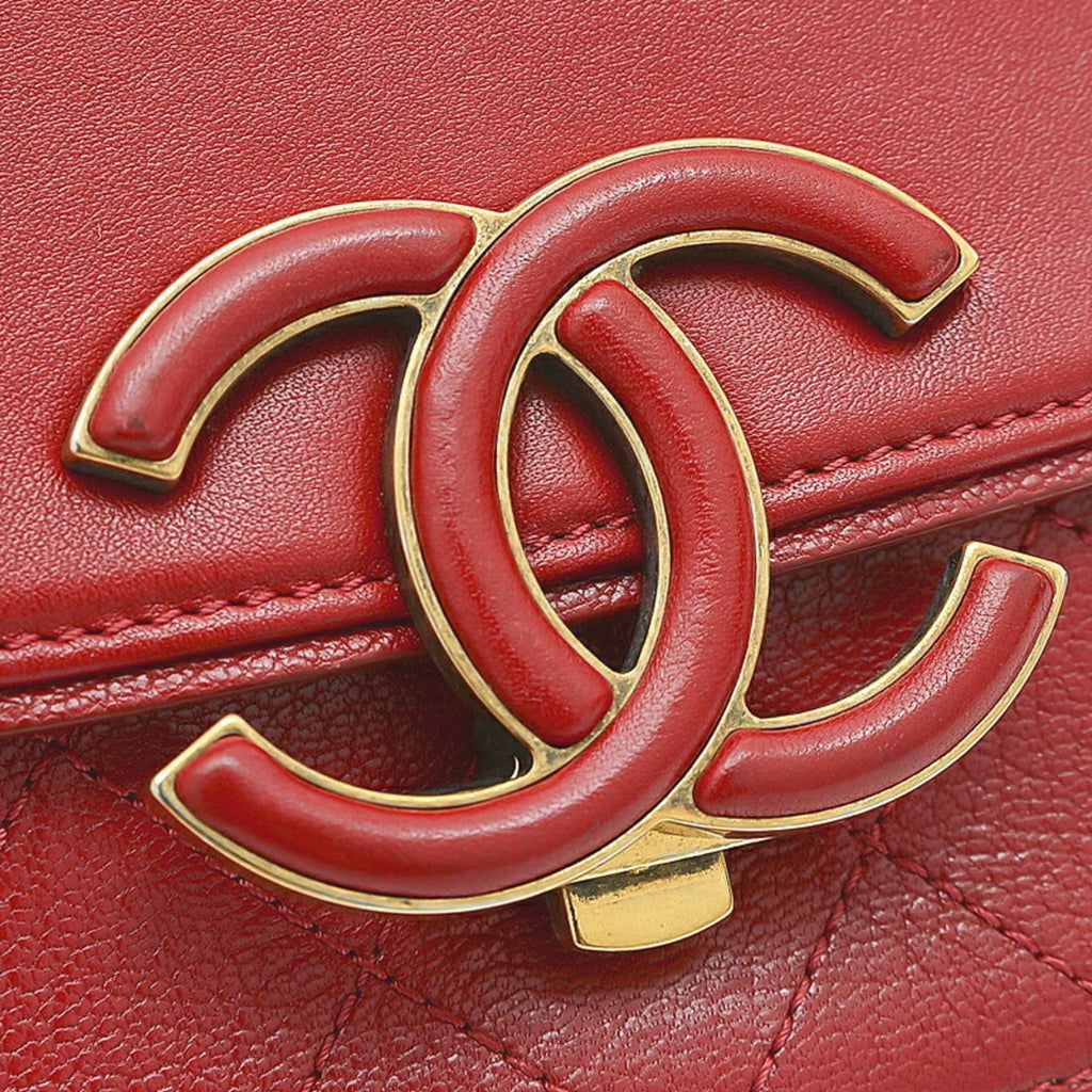 CHANEL matelasse 2-way chain bag leather red gold hardware