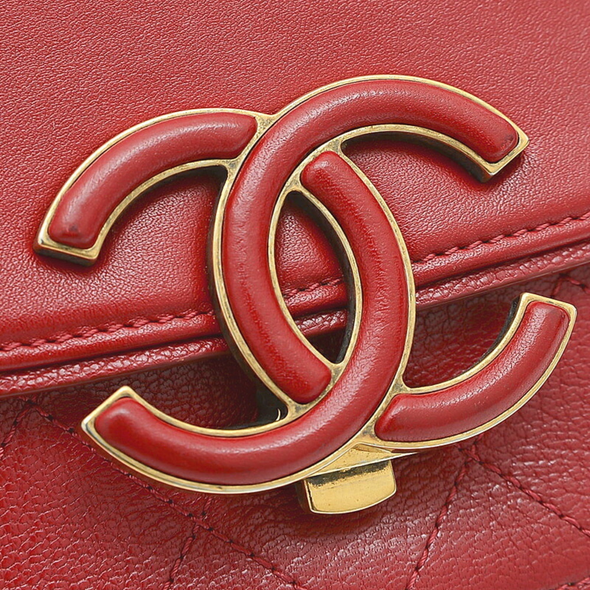 CHANEL matelasse 2-way chain bag leather red gold hardware