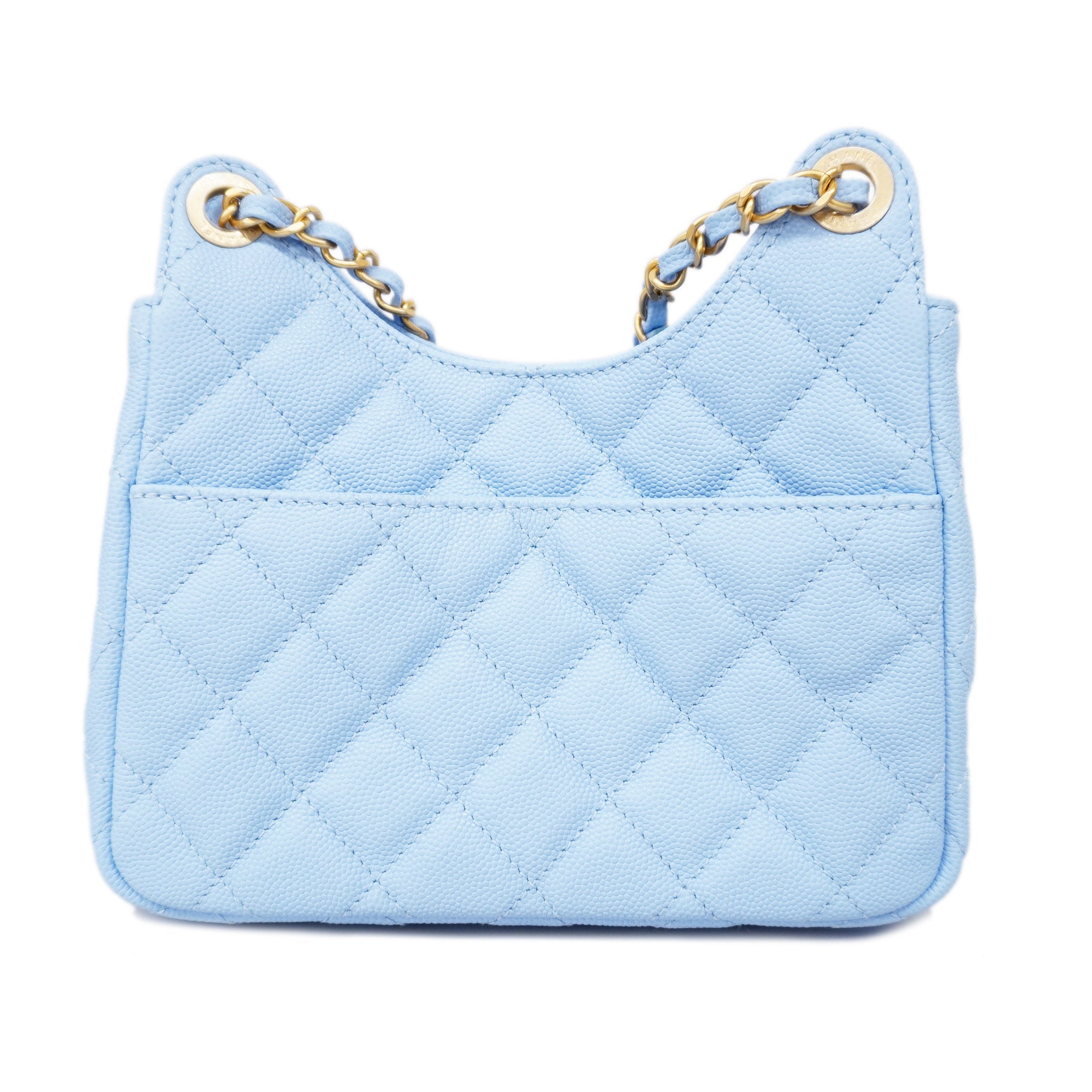 CHANELAuth  Matelasse Chain Shoulder Women's Caviar Leather Light Blue