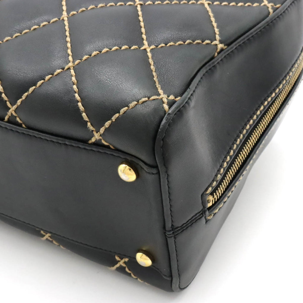 CHANEL Wild Stitch Handbag Boston Bag Leather Black A14692