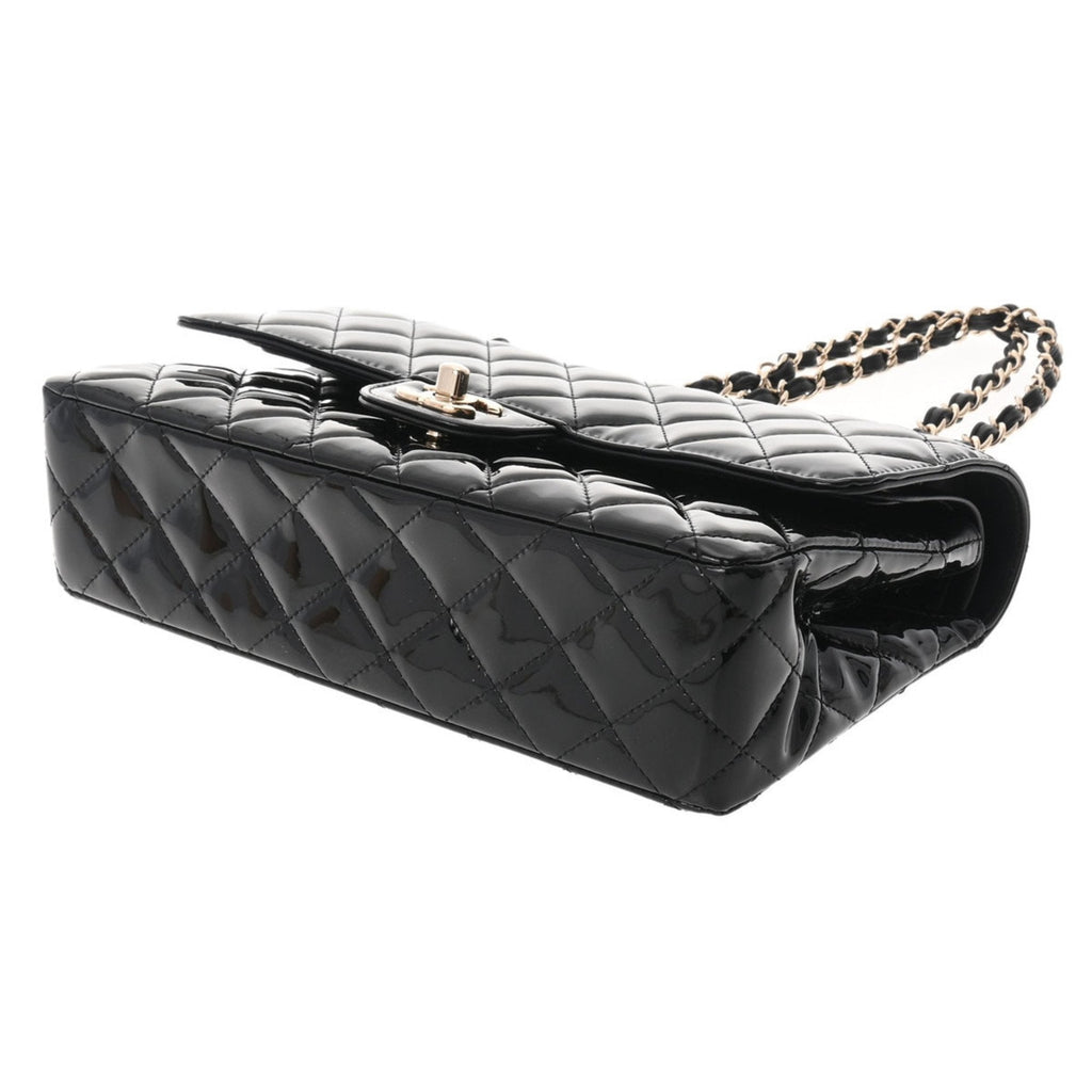 CHANEL matelasse W flap chain shoulder 25 black champagne ladies patent leather bag