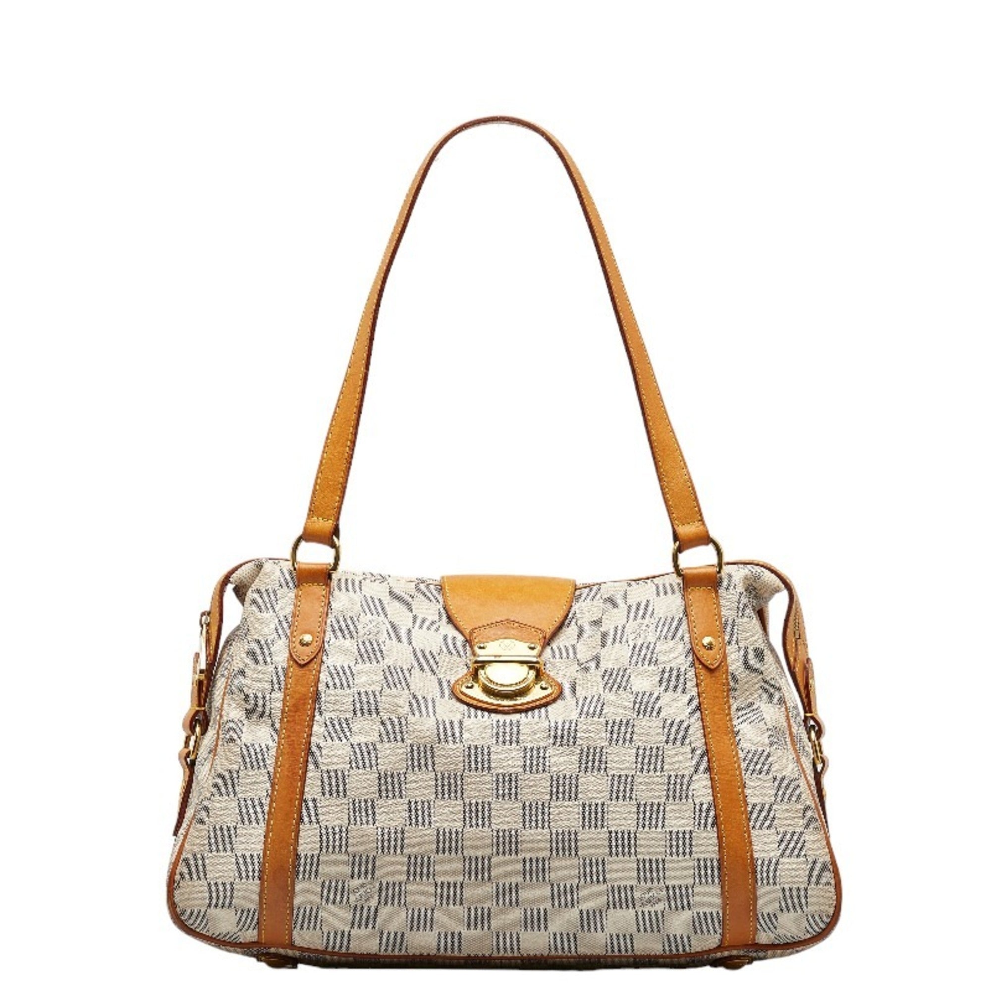 LOUIS VUITTON Damier Azur Streza PM Handbag Tote Bag N42220 White PVC Leather Ladies
