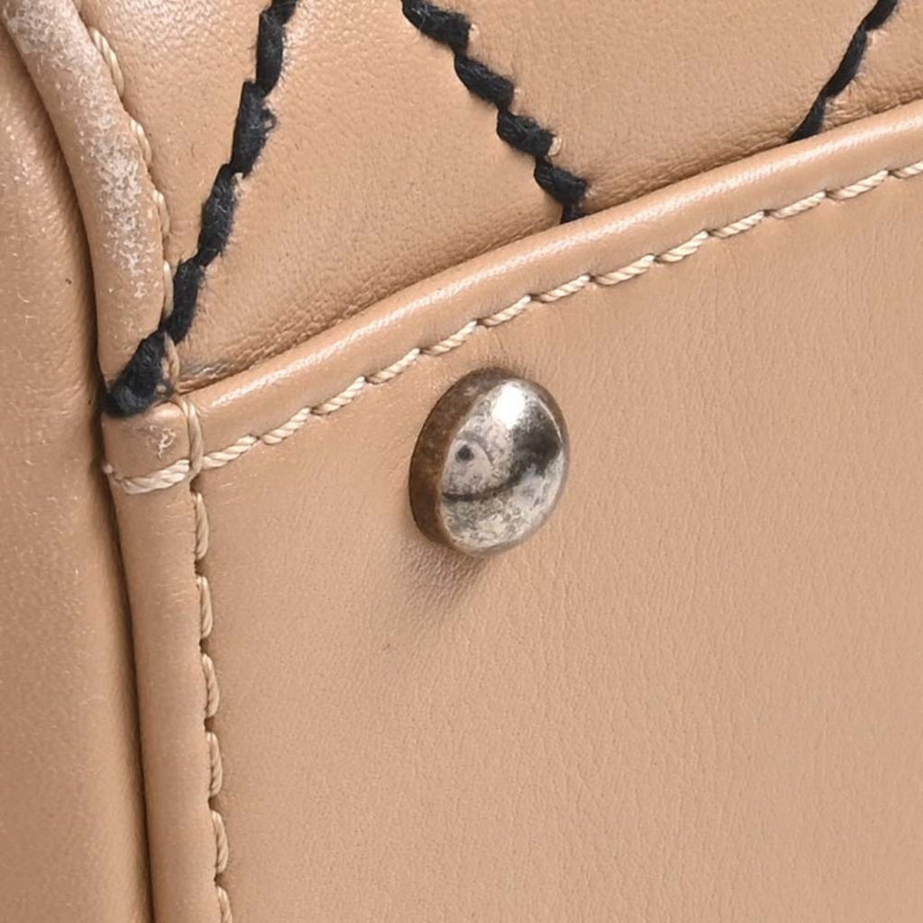 CHANEL Leather Wild Stitch Coco Mark Tote Bag Beige Ladies