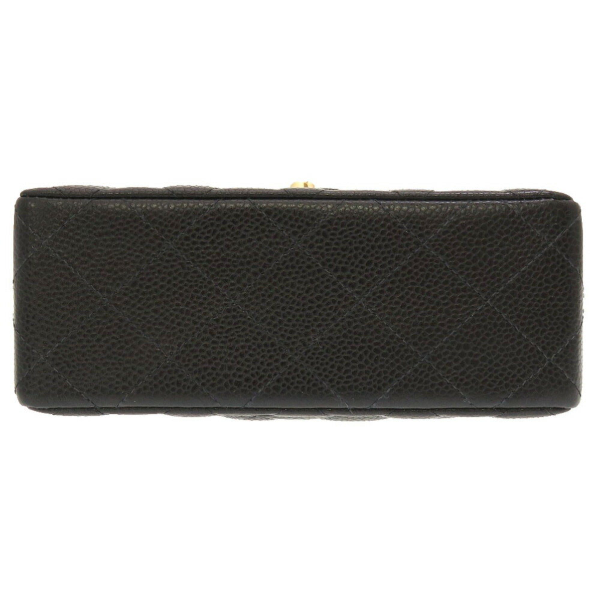 CHANEL Matelasse Caviar Skin Black No. 8 Gold Chain Shoulder Bag Coco Mark