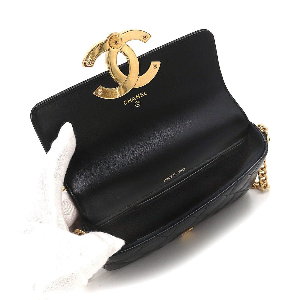 CHANEL Mini Matelasse Chain Shoulder Bag Leather Black AP3207 Phone Case