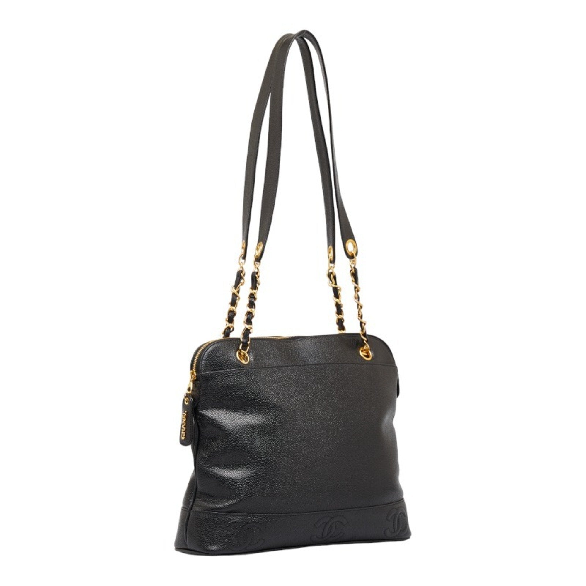 CHANEL here mark chain tote bag shoulder black caviar skin ladies