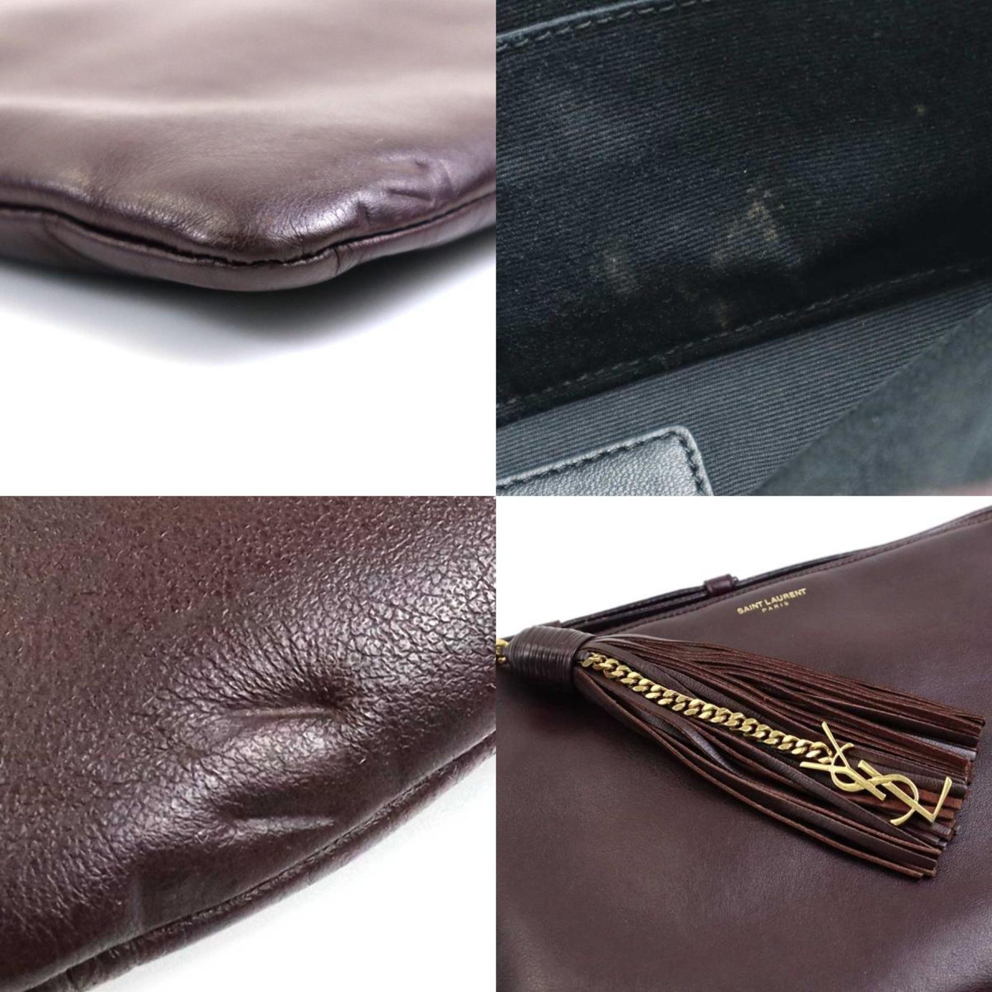 SAINT LAURENT Crossbody Shoulder Bag Leather/Metal Bordeaux/Gold Women's