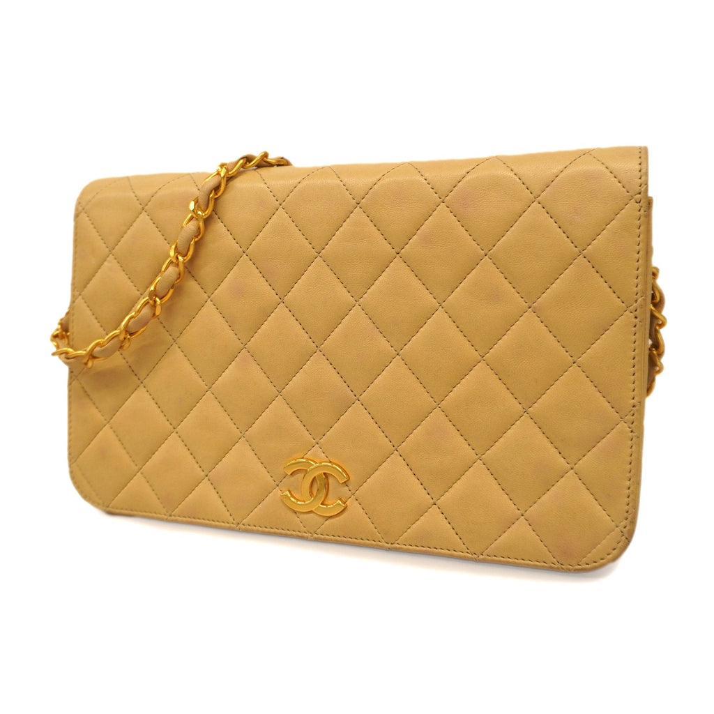 CHANEL  Matelasse Chain Shoulder Women's Leather Shoulder Bag Beige