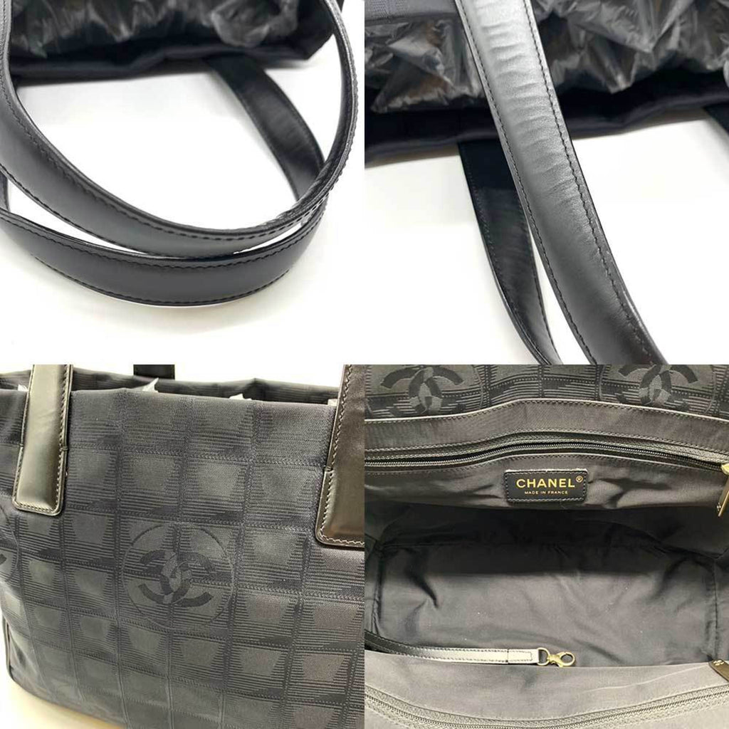 CHANEL Bag New Line Tote PM Black Champagne Handbag Ladies Nylon Canvas x Leather A20457