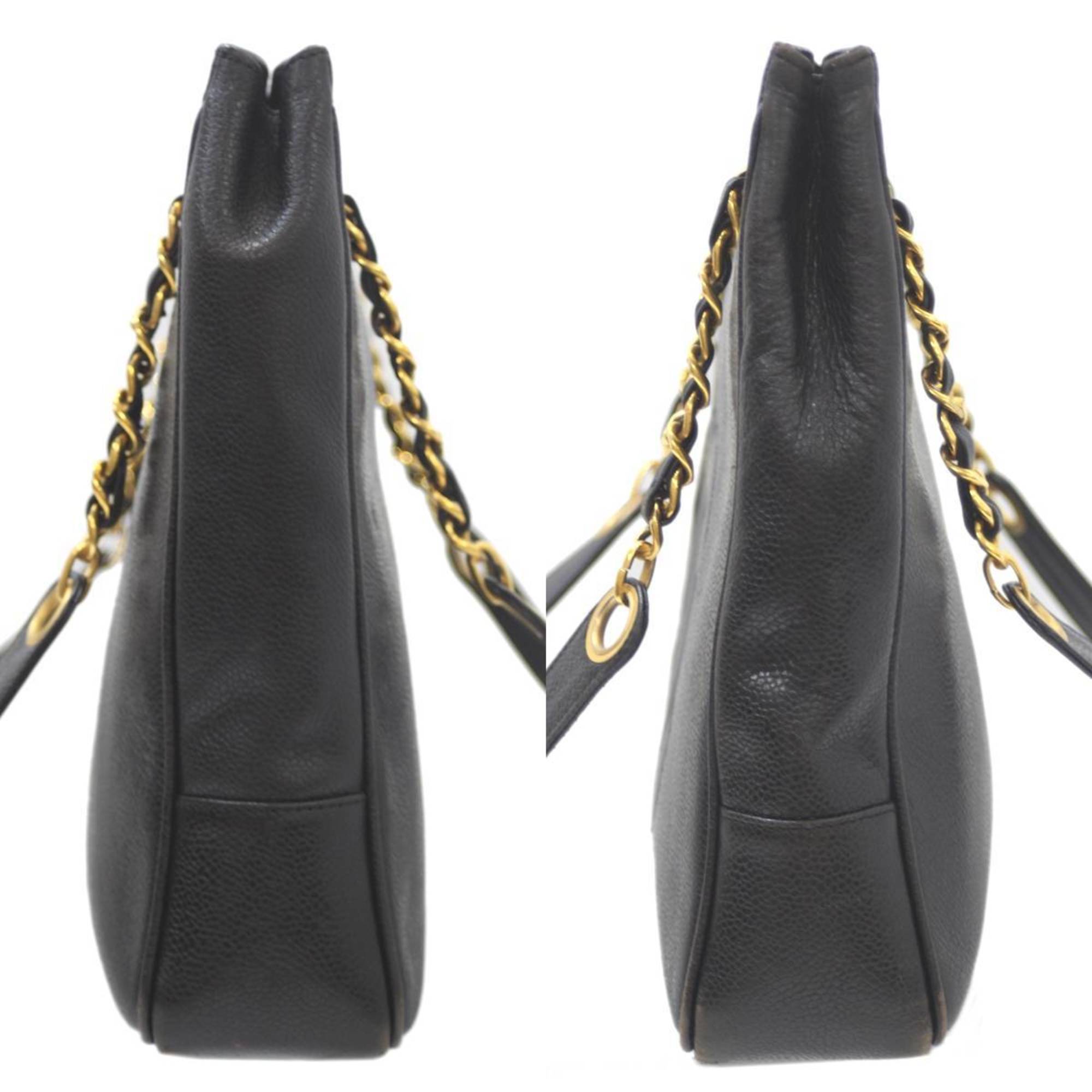 CHANEL Coco Shoulder Bag Caviar Skin Chain Tote Black  Ladies KS