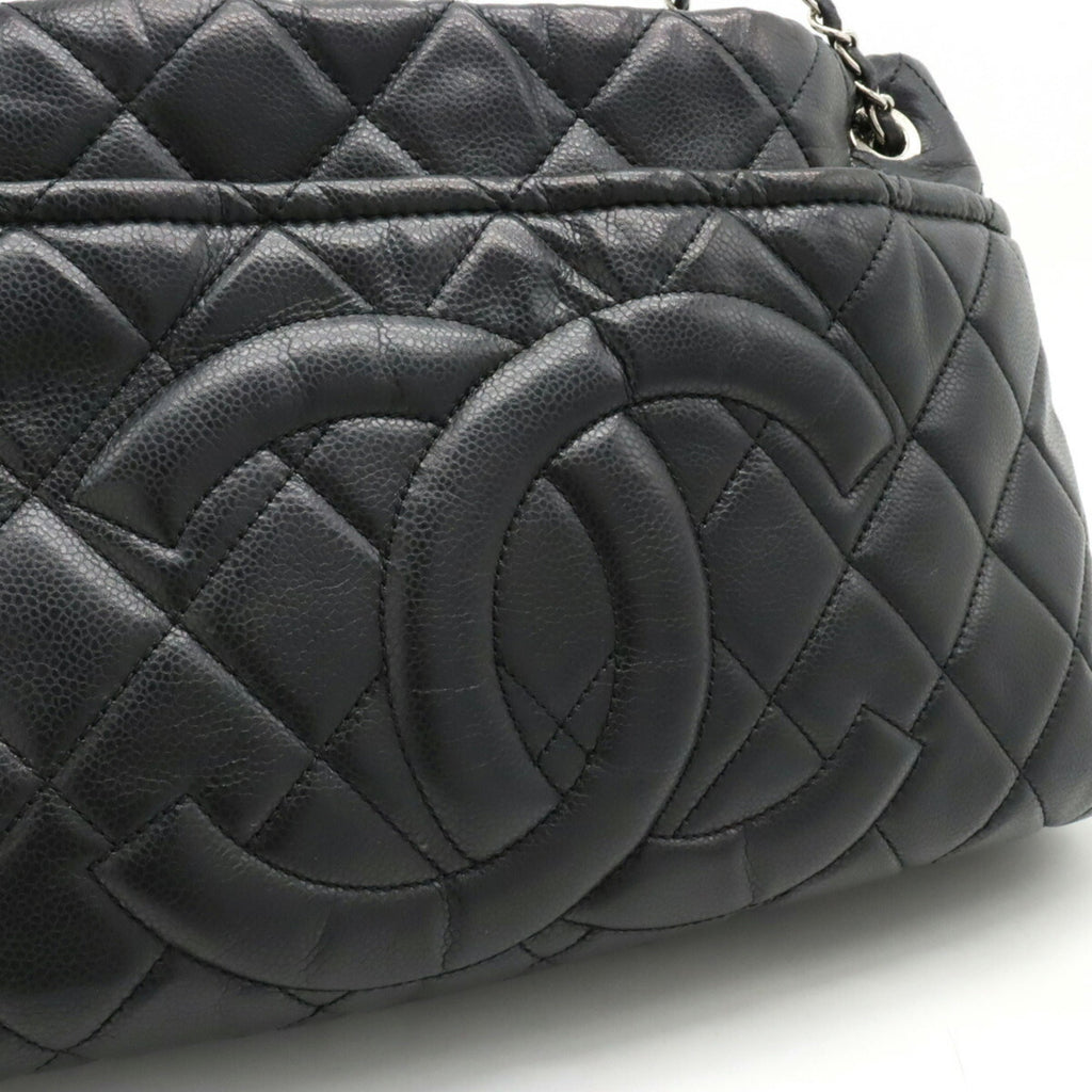 CHANEL Matelasse Coco Mark Chain Tote Bag Shoulder Caviar Skin Leather Black A67292